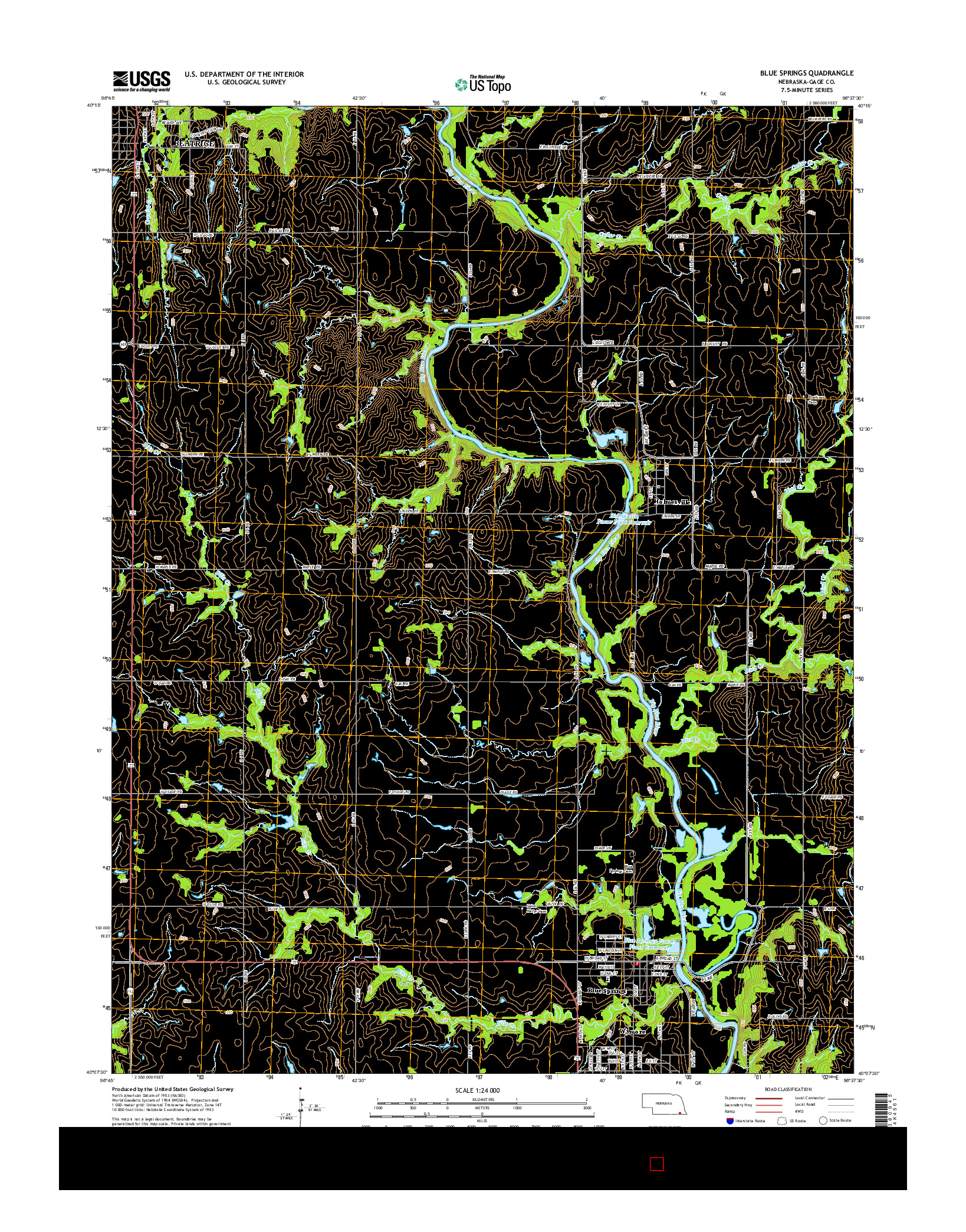 USGS US TOPO 7.5-MINUTE MAP FOR BLUE SPRINGS, NE 2014