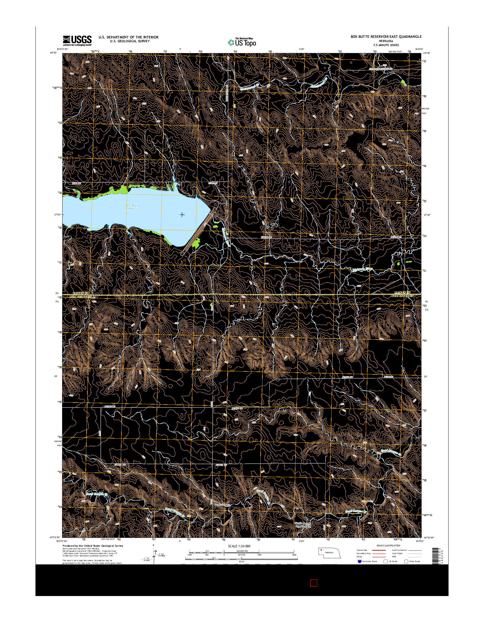 USGS US TOPO 7.5-MINUTE MAP FOR BOX BUTTE RESERVOIR EAST, NE 2014