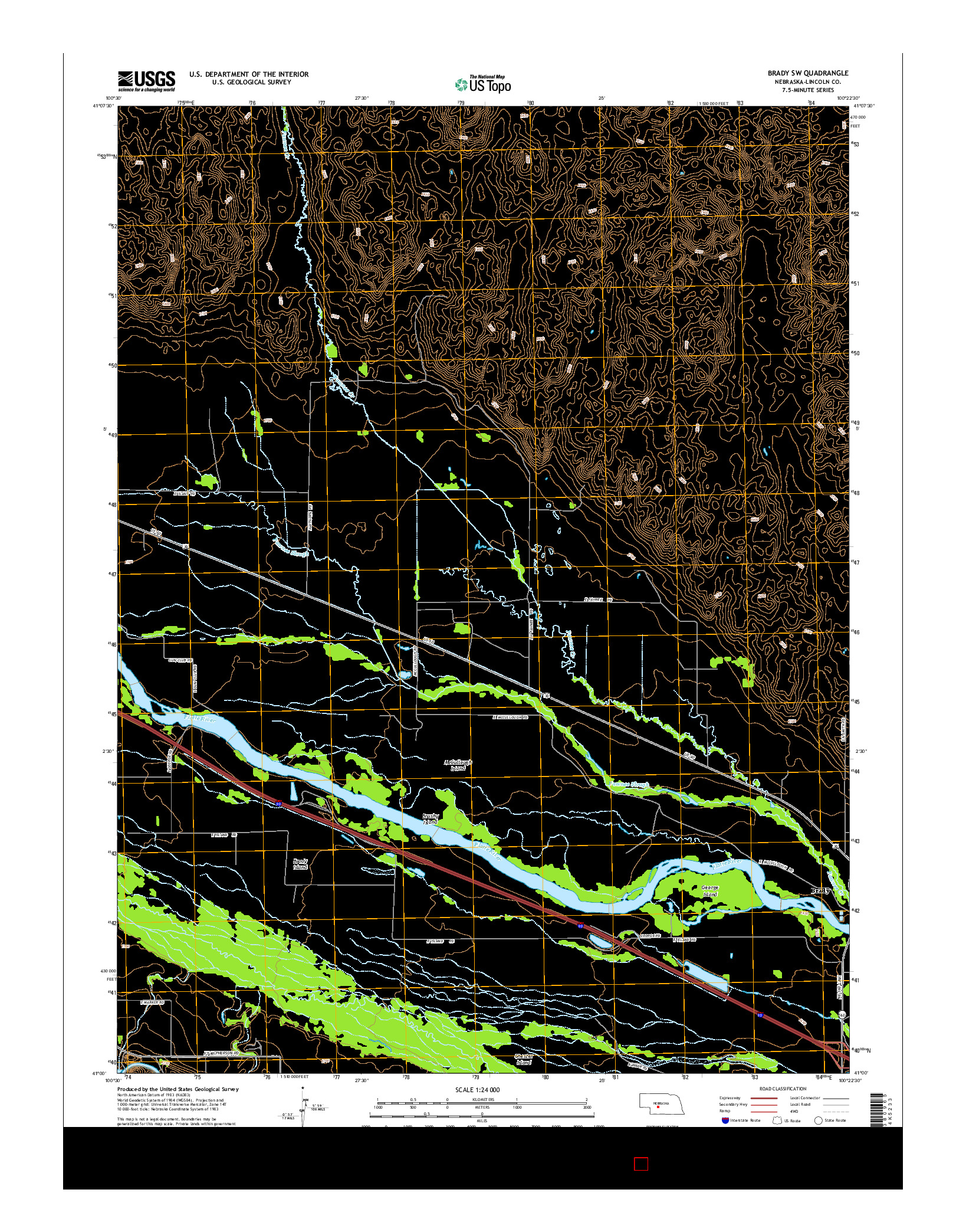 USGS US TOPO 7.5-MINUTE MAP FOR BRADY SW, NE 2014