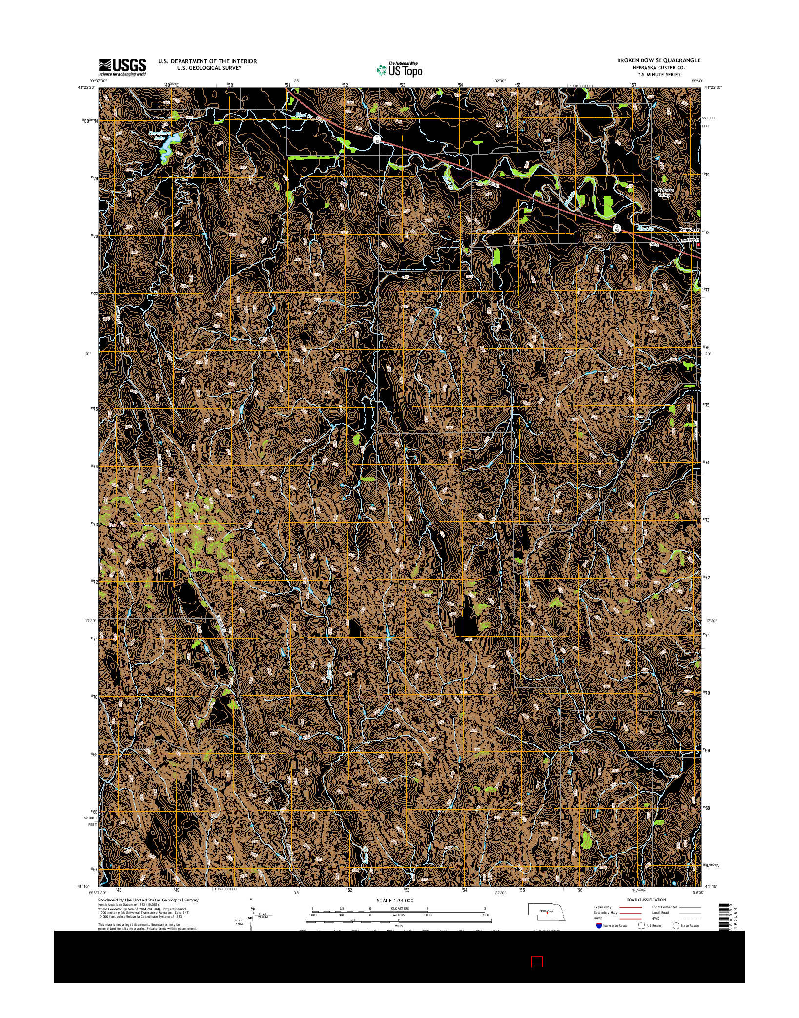 USGS US TOPO 7.5-MINUTE MAP FOR BROKEN BOW SE, NE 2014