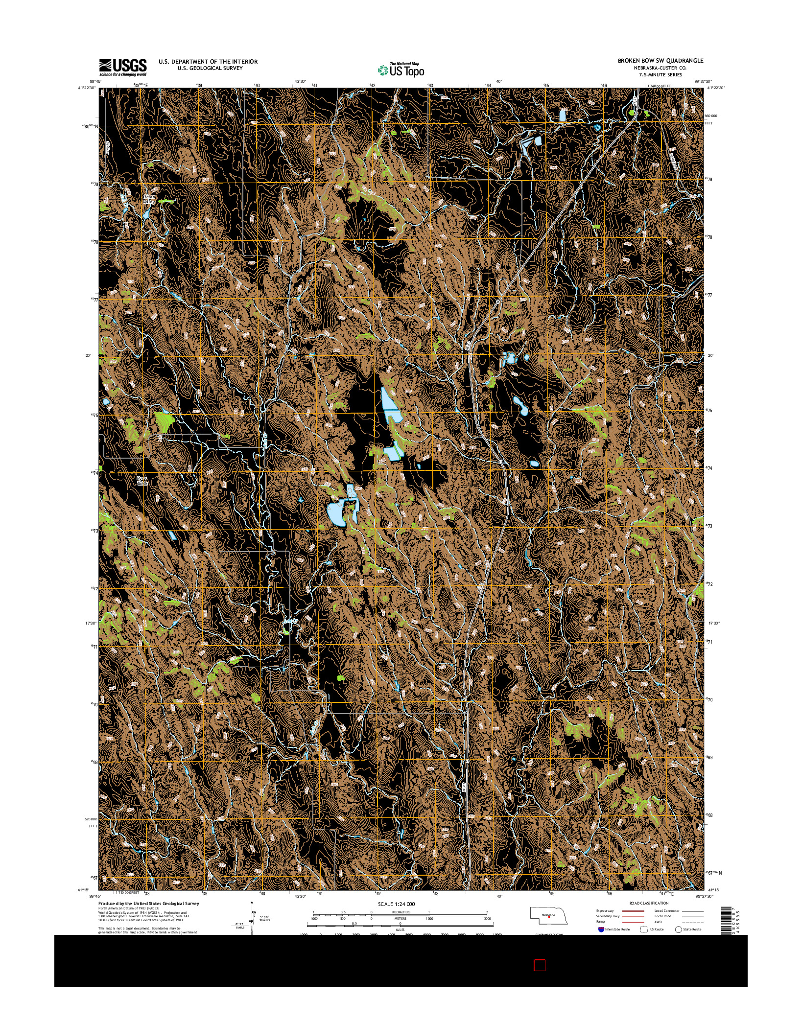 USGS US TOPO 7.5-MINUTE MAP FOR BROKEN BOW SW, NE 2014