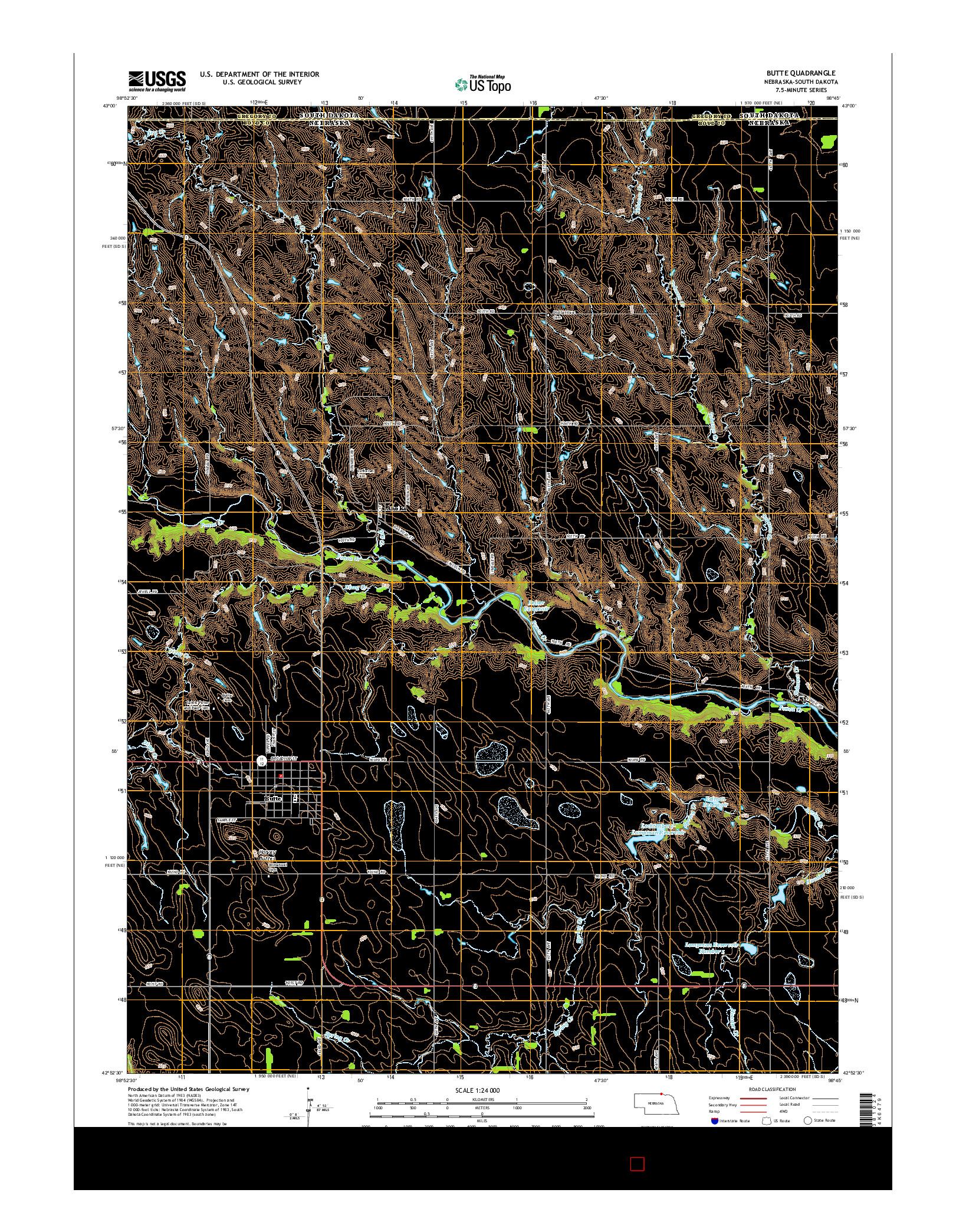 USGS US TOPO 7.5-MINUTE MAP FOR BUTTE, NE-SD 2014