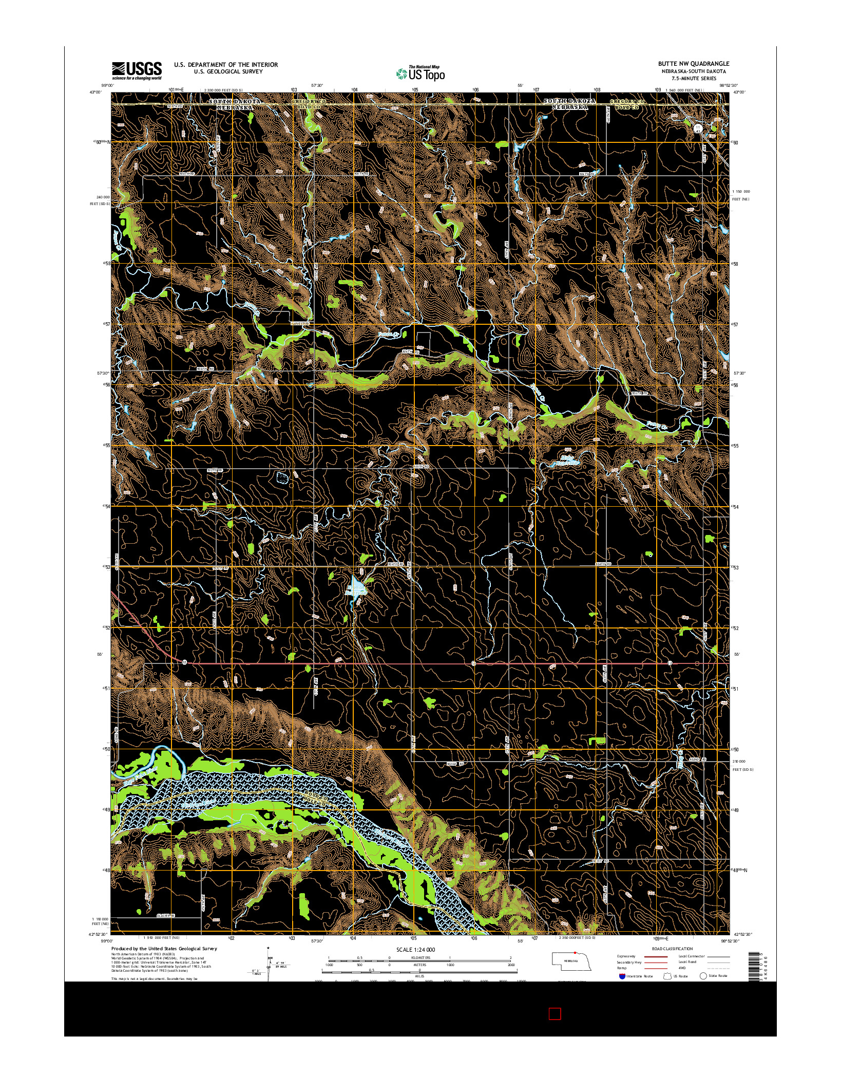 USGS US TOPO 7.5-MINUTE MAP FOR BUTTE NW, NE-SD 2014