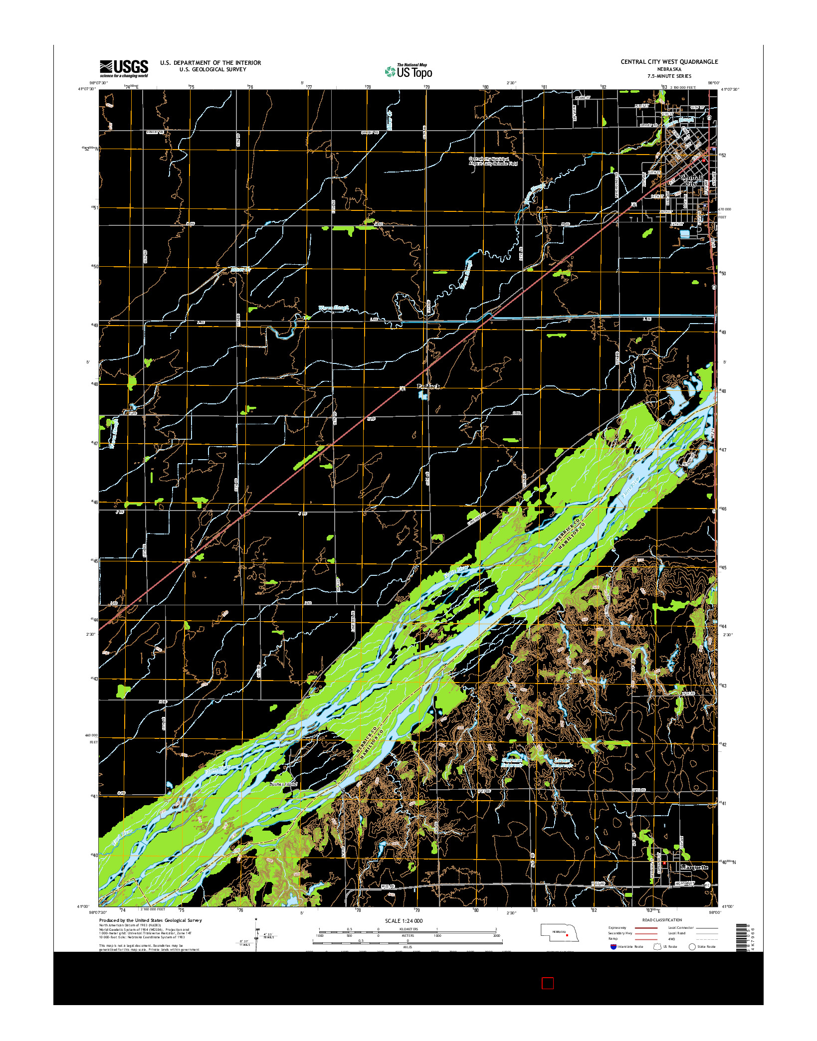 USGS US TOPO 7.5-MINUTE MAP FOR CENTRAL CITY WEST, NE 2014