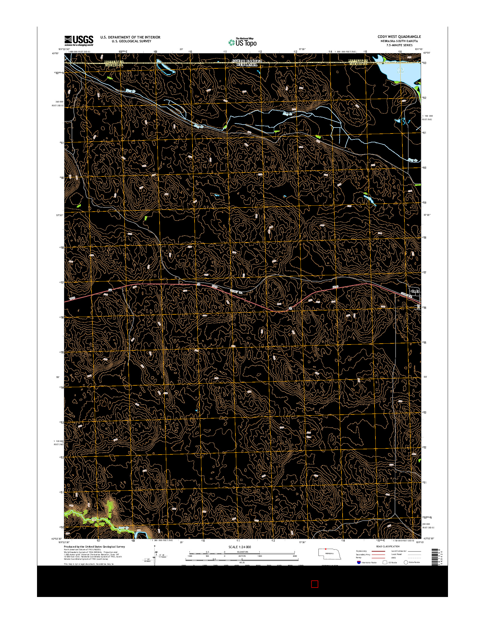 USGS US TOPO 7.5-MINUTE MAP FOR CODY WEST, NE-SD 2014