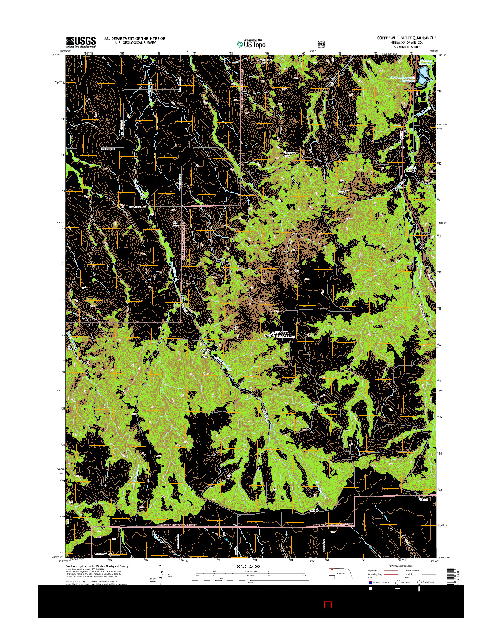 USGS US TOPO 7.5-MINUTE MAP FOR COFFEE MILL BUTTE, NE 2014