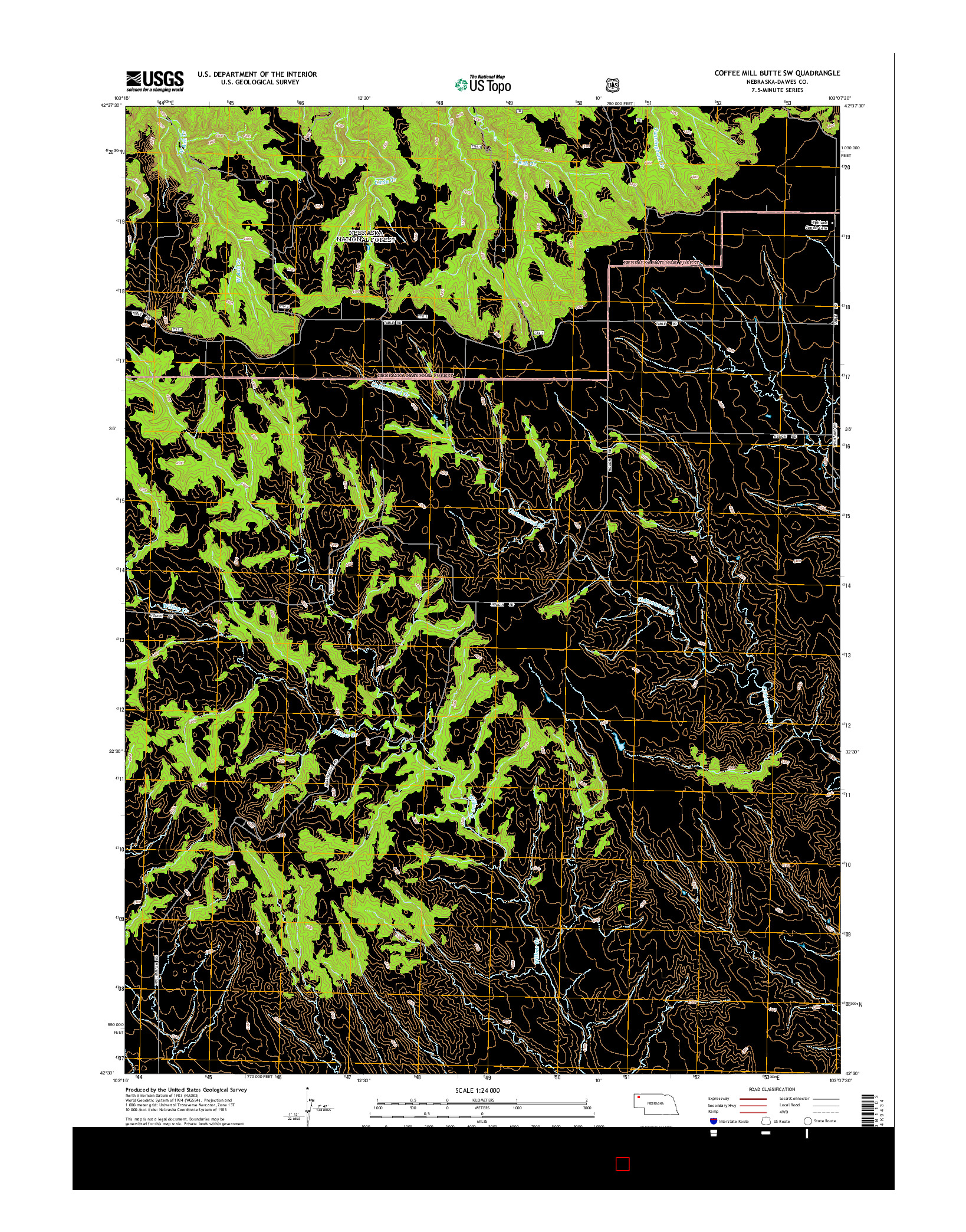USGS US TOPO 7.5-MINUTE MAP FOR COFFEE MILL BUTTE SW, NE 2014
