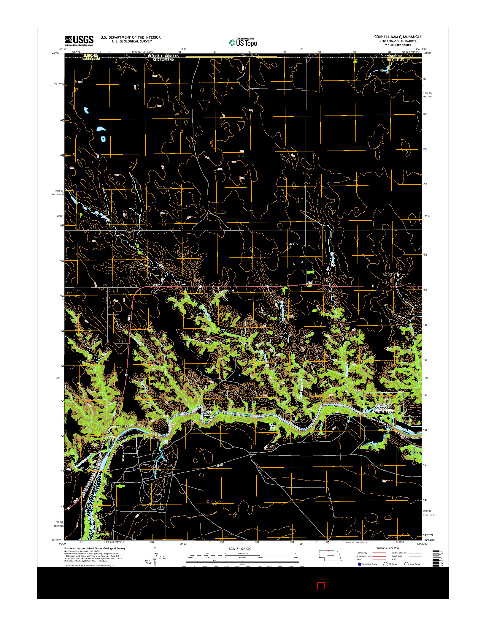USGS US TOPO 7.5-MINUTE MAP FOR CORNELL DAM, NE-SD 2014