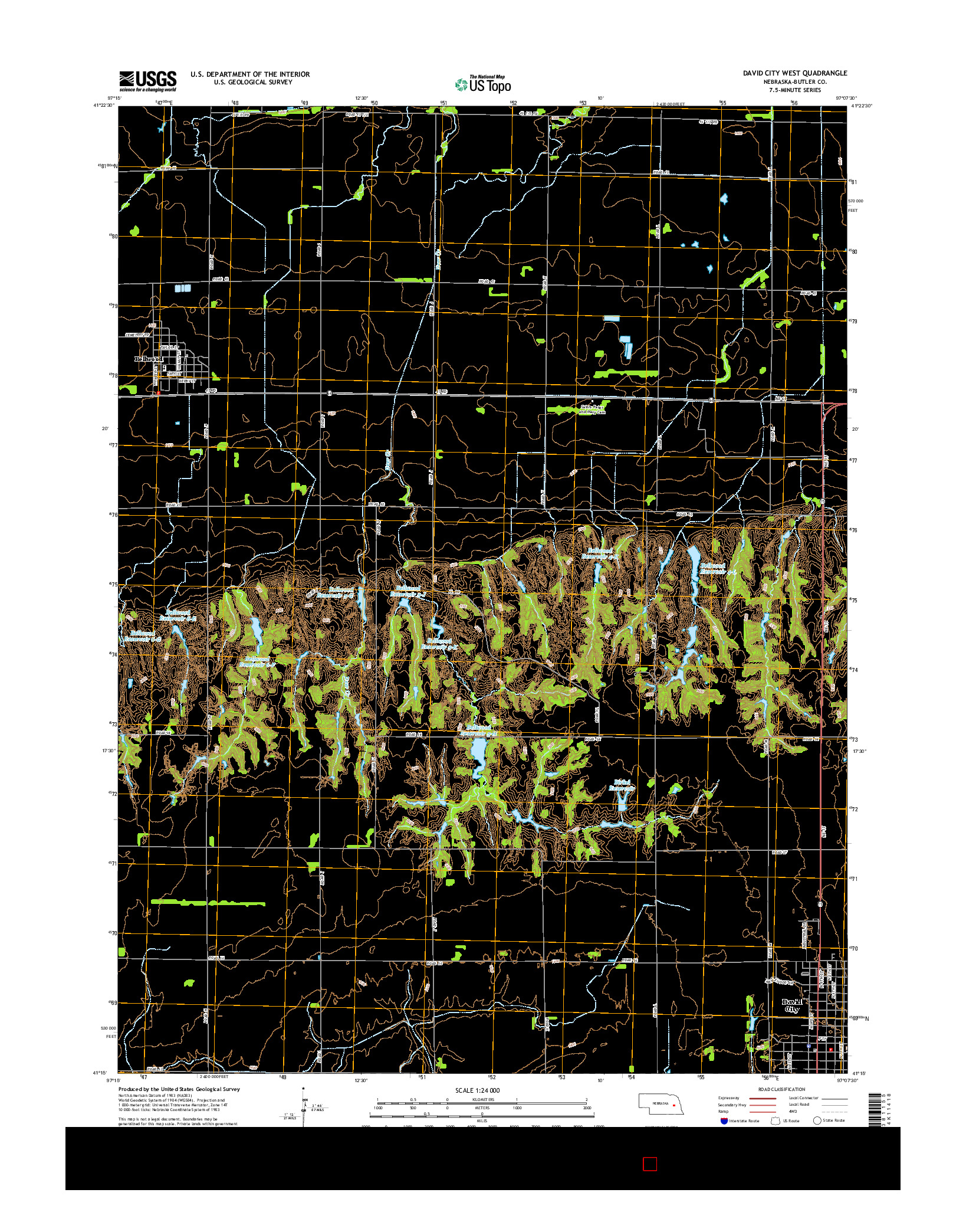 USGS US TOPO 7.5-MINUTE MAP FOR DAVID CITY WEST, NE 2014