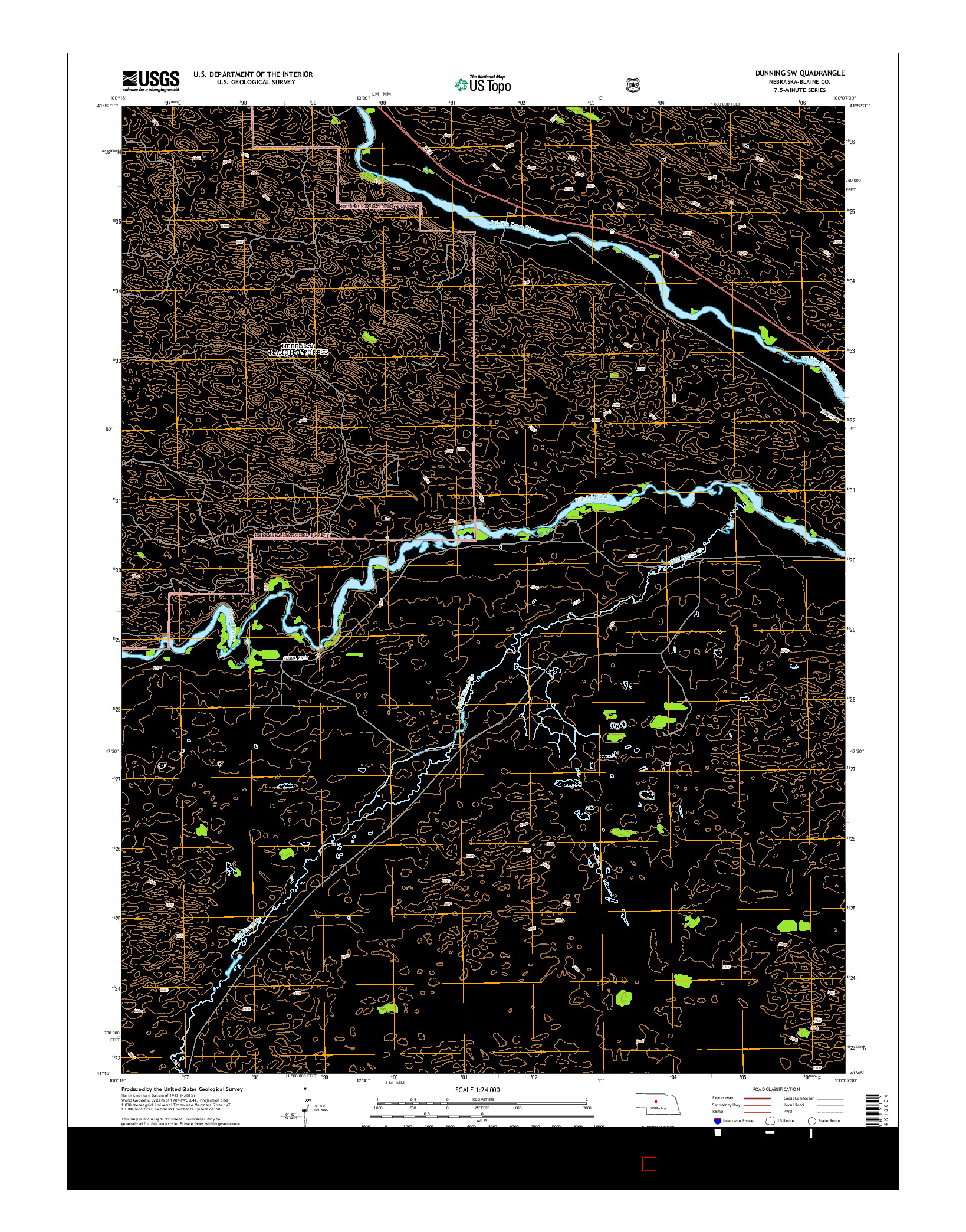 USGS US TOPO 7.5-MINUTE MAP FOR DUNNING SW, NE 2014