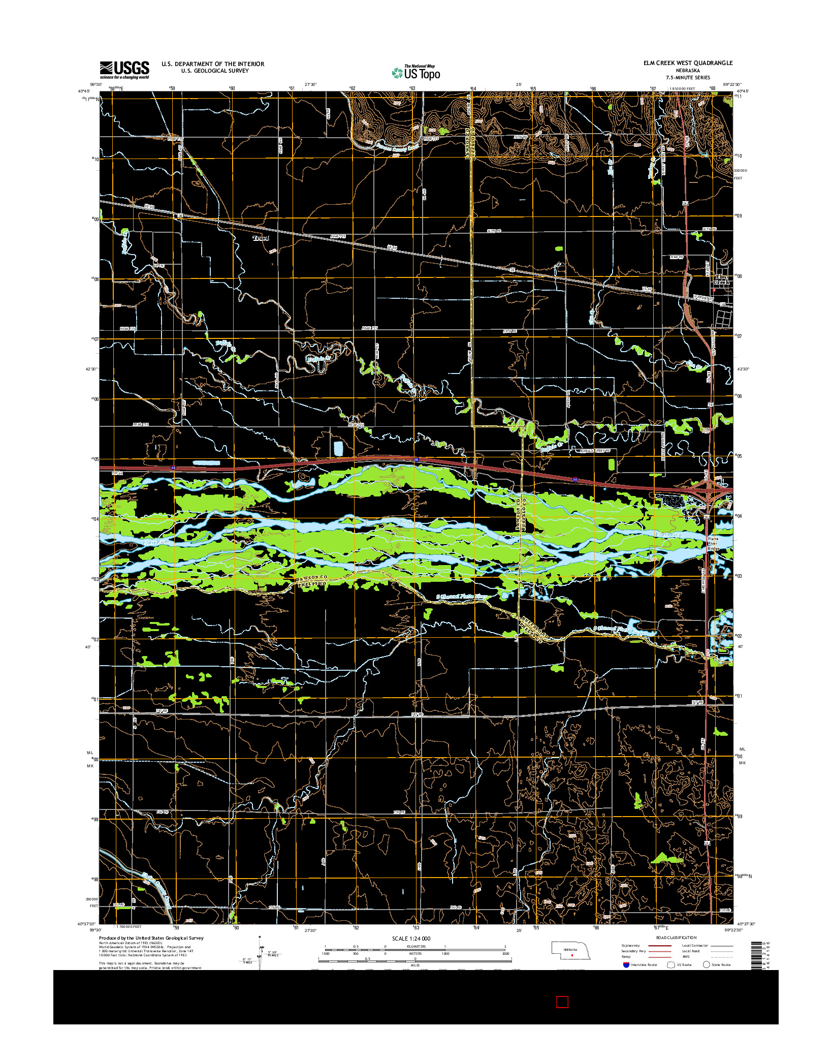 USGS US TOPO 7.5-MINUTE MAP FOR ELM CREEK WEST, NE 2014