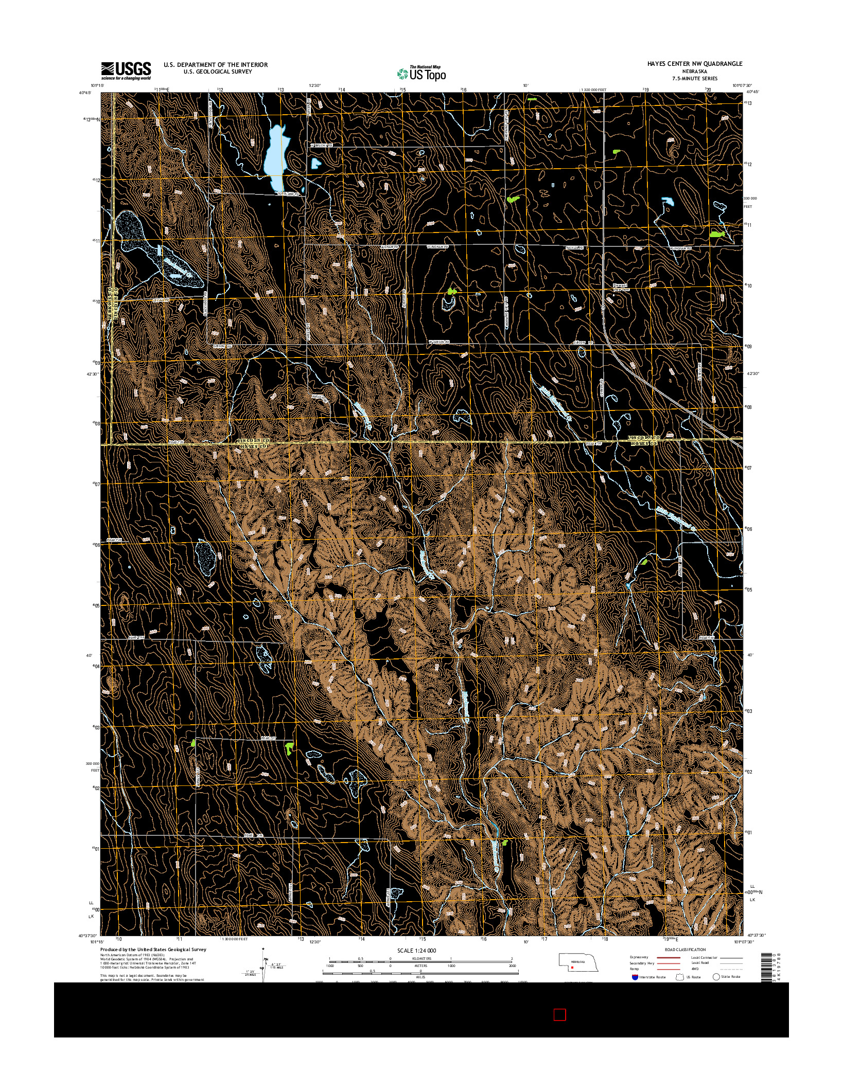 USGS US TOPO 7.5-MINUTE MAP FOR HAYES CENTER NW, NE 2014