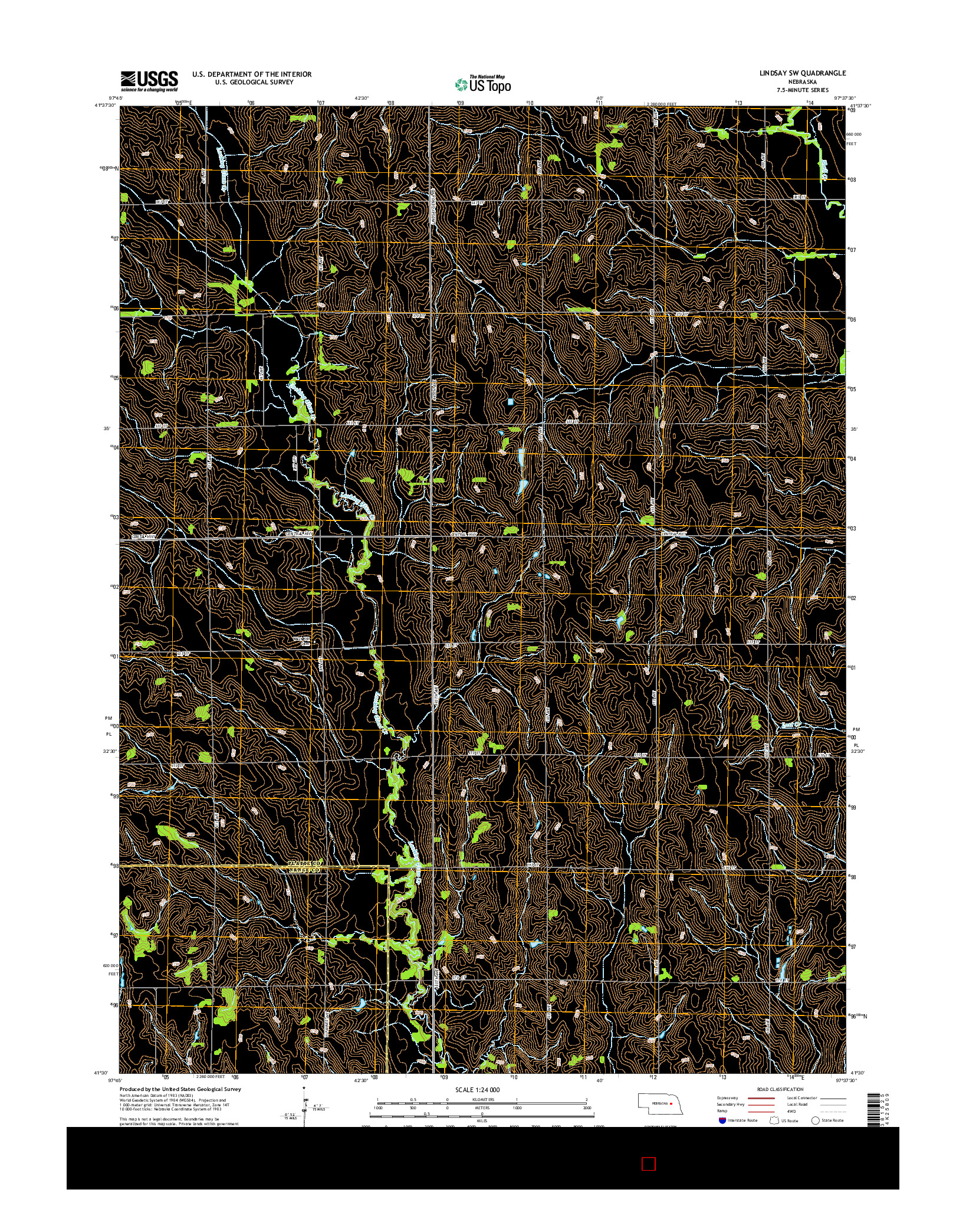 USGS US TOPO 7.5-MINUTE MAP FOR LINDSAY SW, NE 2014