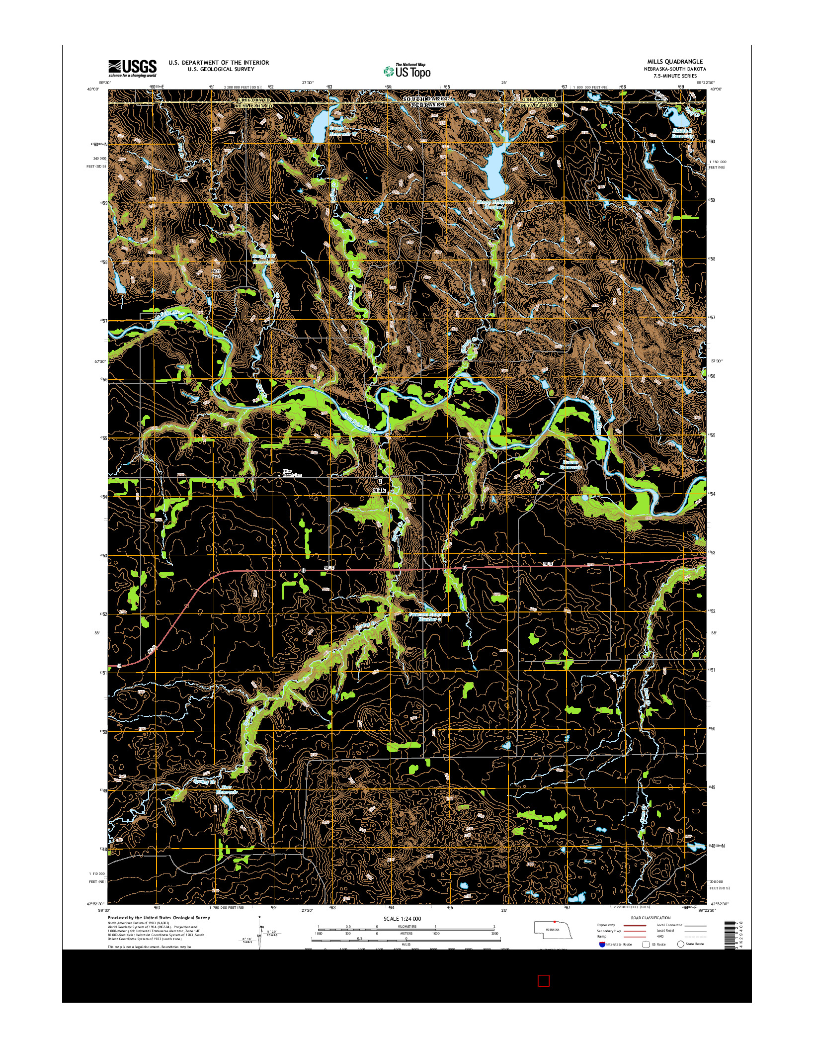 USGS US TOPO 7.5-MINUTE MAP FOR MILLS, NE-SD 2014
