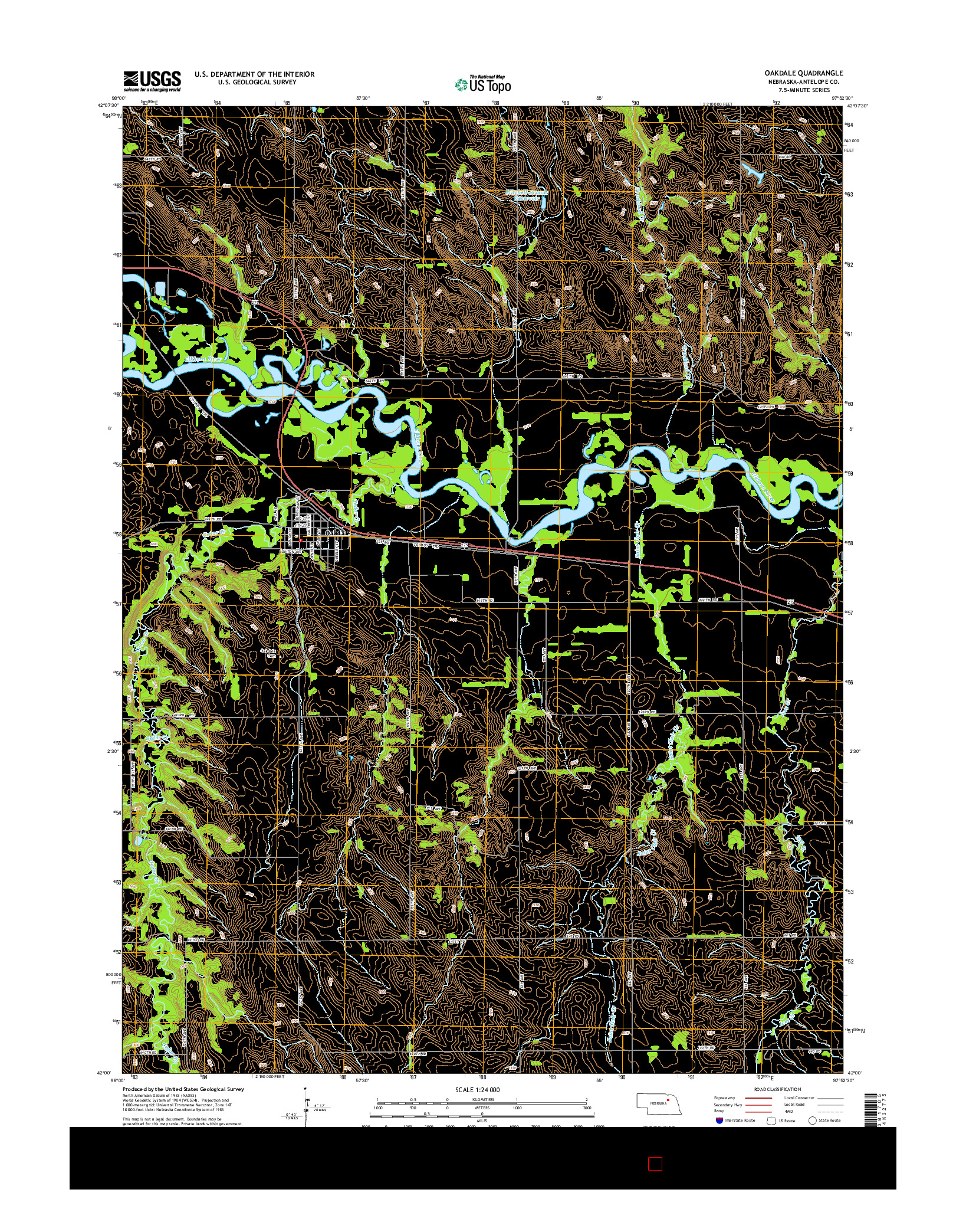 USGS US TOPO 7.5-MINUTE MAP FOR OAKDALE, NE 2014