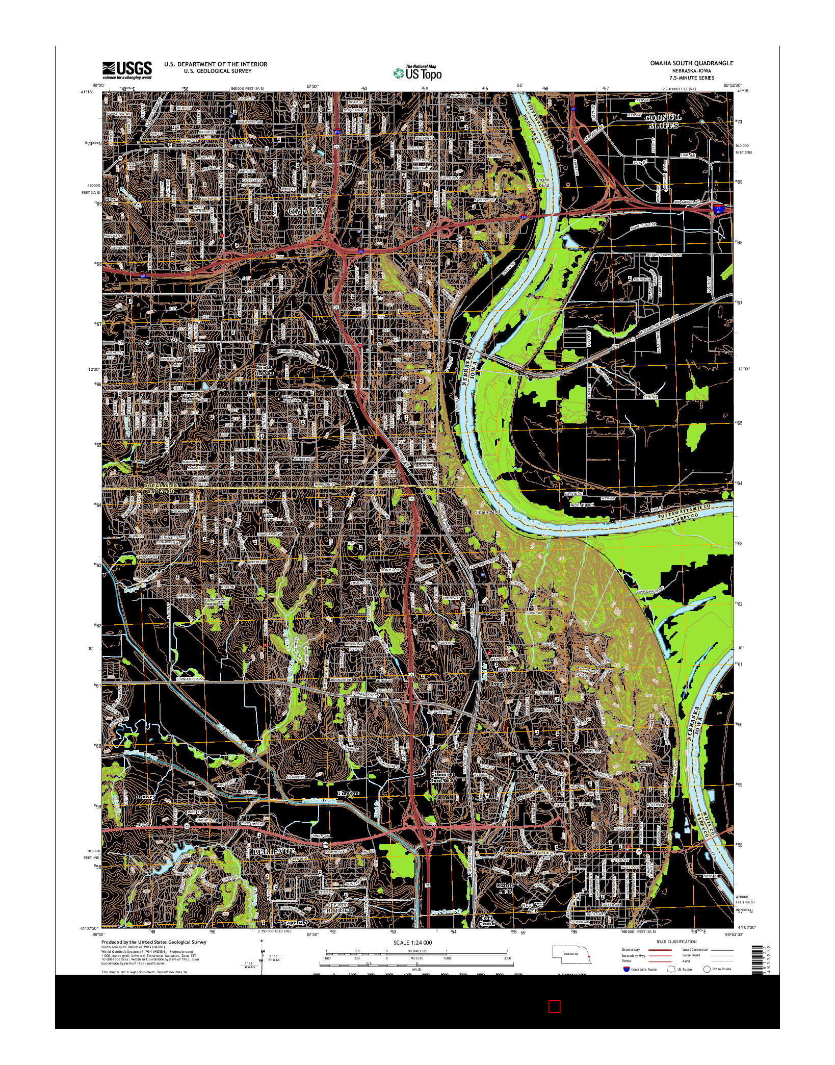 USGS US TOPO 7.5-MINUTE MAP FOR OMAHA SOUTH, NE-IA 2014