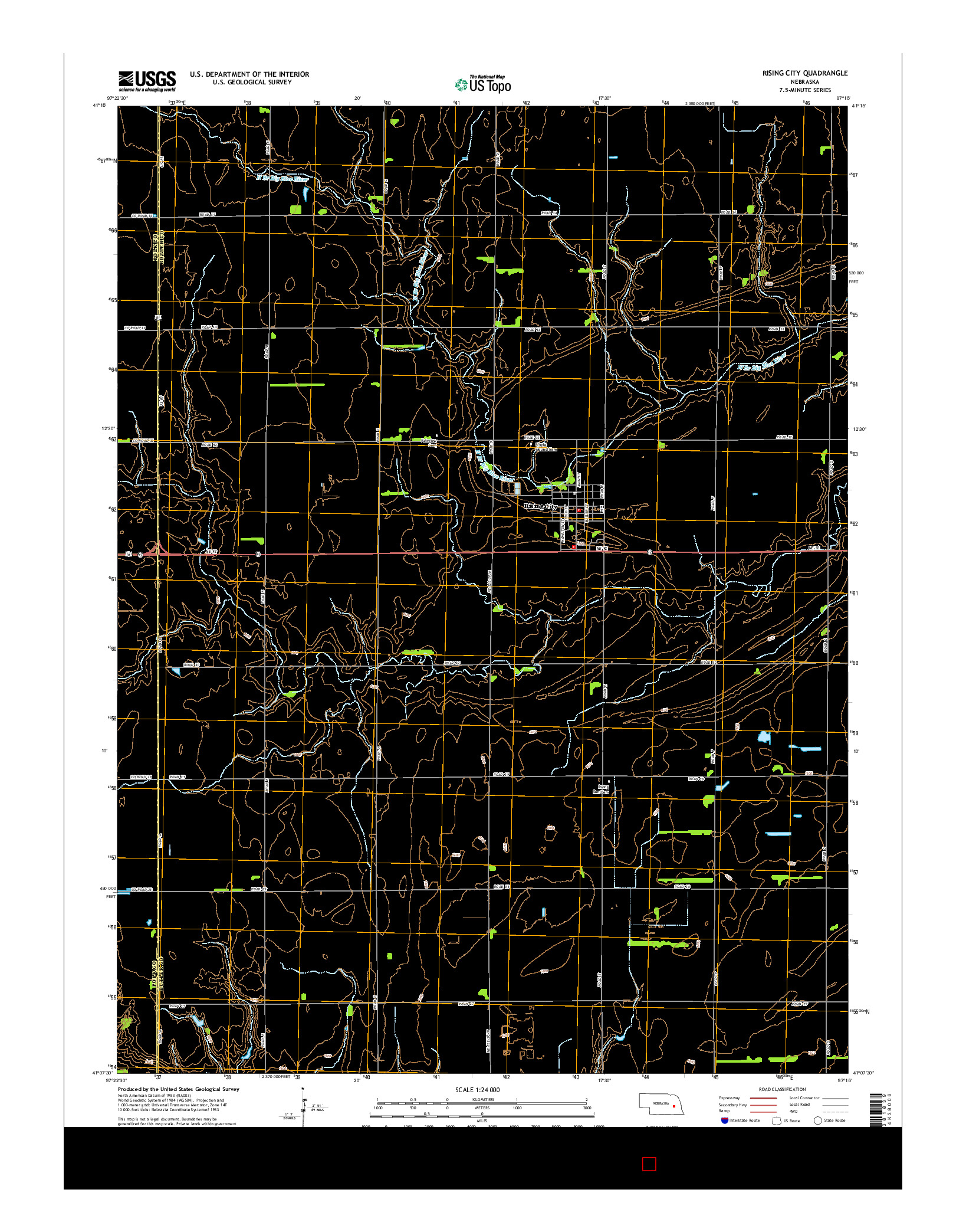 USGS US TOPO 7.5-MINUTE MAP FOR RISING CITY, NE 2014
