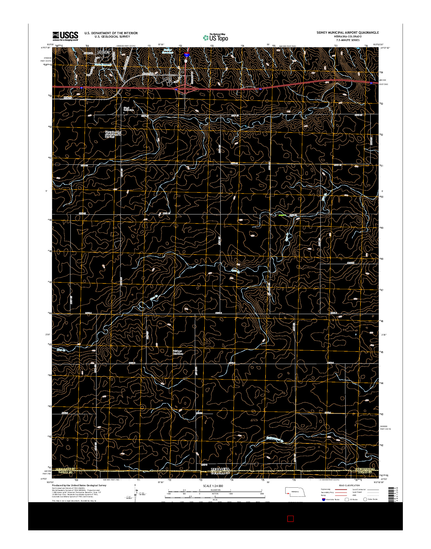 USGS US TOPO 7.5-MINUTE MAP FOR SIDNEY MUNICIPAL AIRPORT, NE-CO 2014