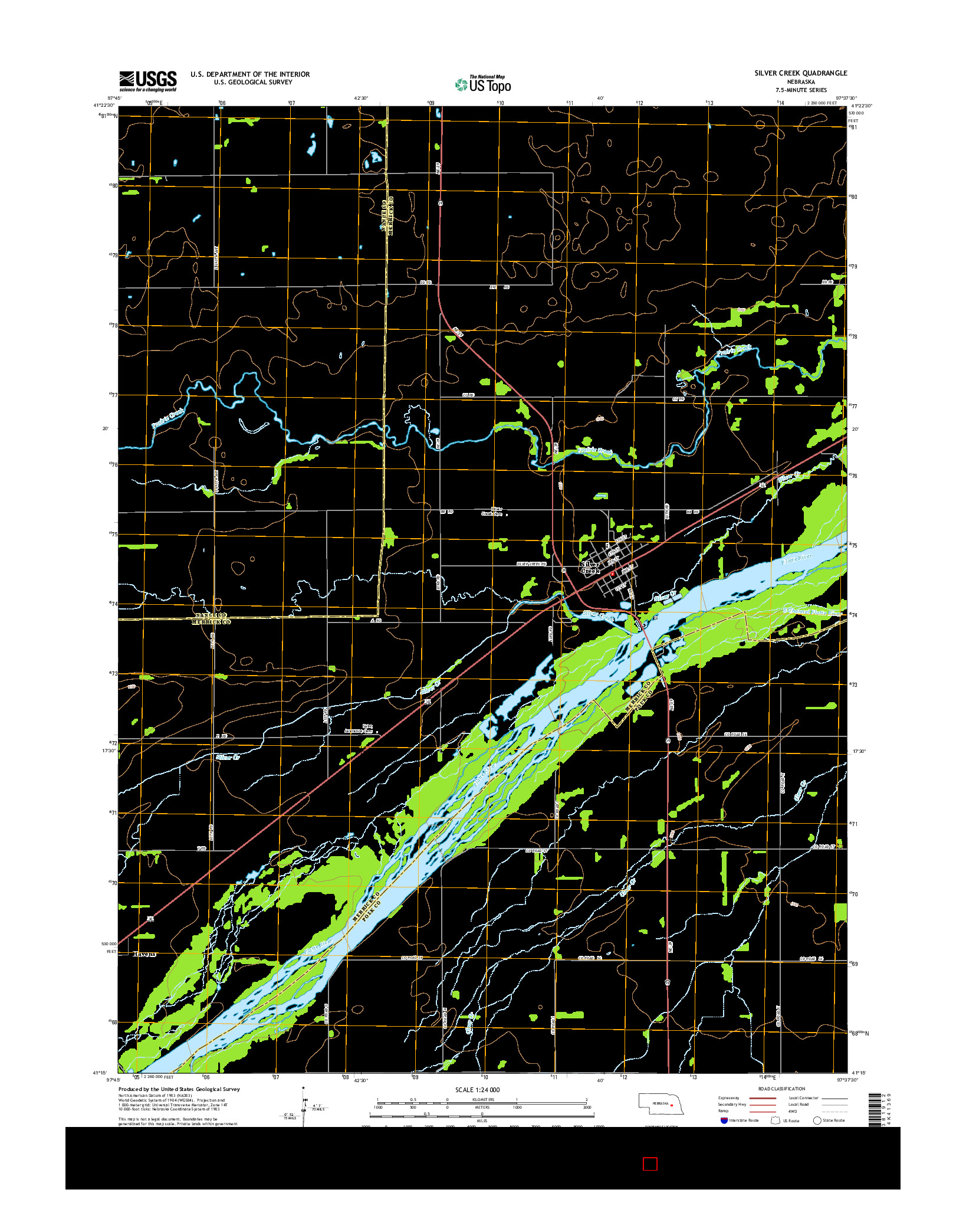 USGS US TOPO 7.5-MINUTE MAP FOR SILVER CREEK, NE 2014