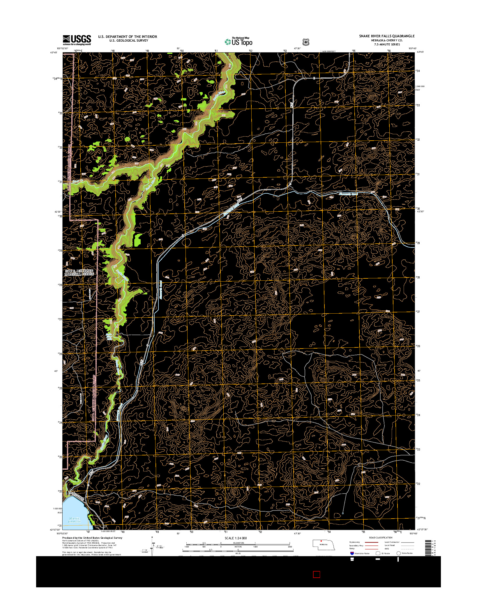 USGS US TOPO 7.5-MINUTE MAP FOR SNAKE RIVER FALLS, NE 2014