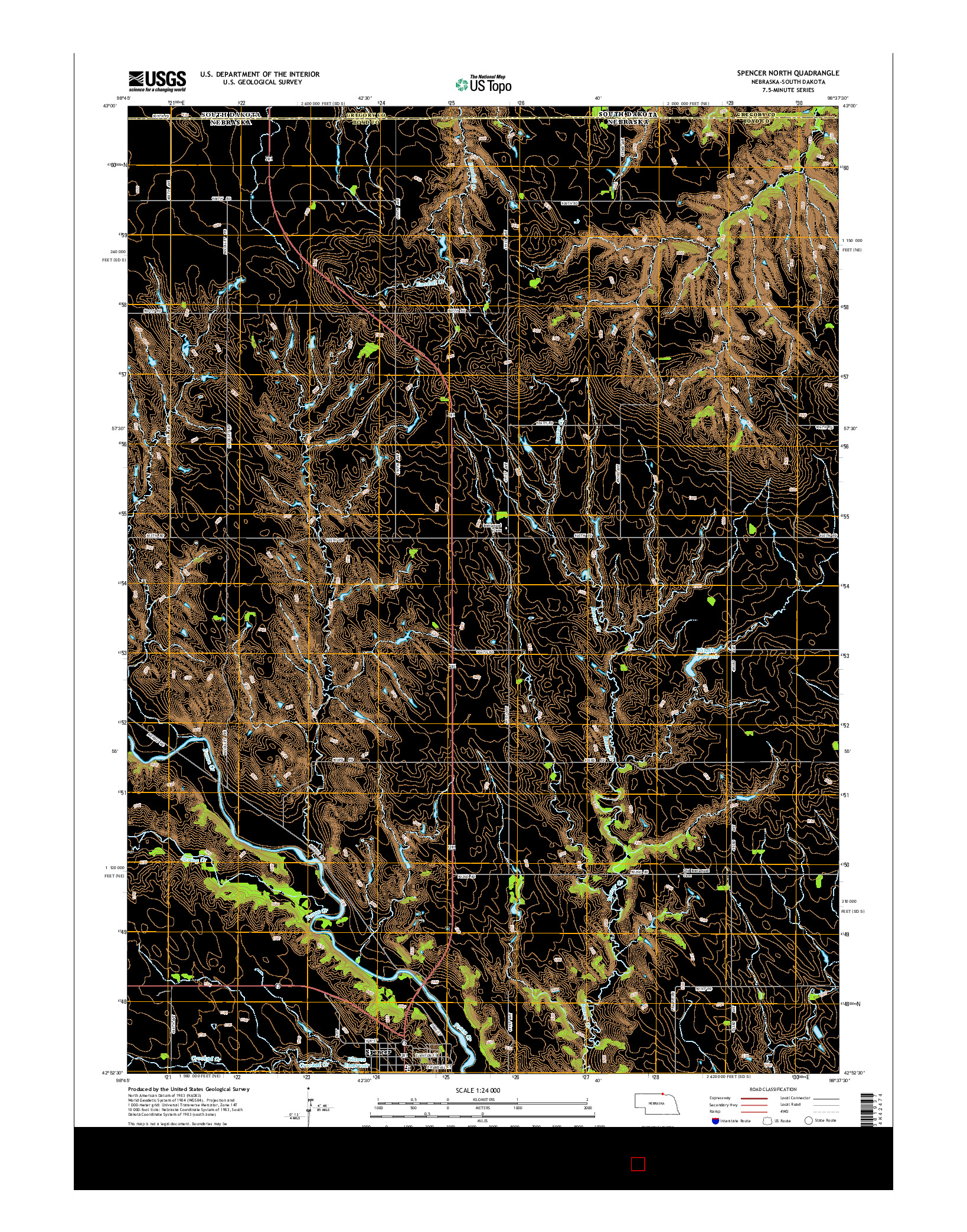 USGS US TOPO 7.5-MINUTE MAP FOR SPENCER NORTH, NE-SD 2014