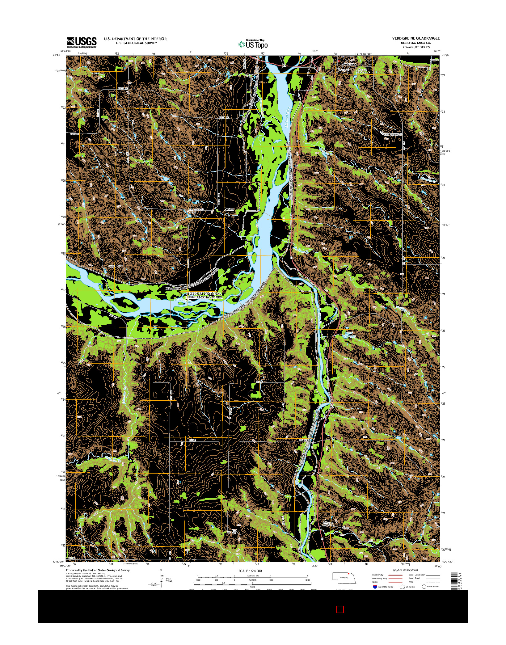 USGS US TOPO 7.5-MINUTE MAP FOR VERDIGRE NE, NE 2014