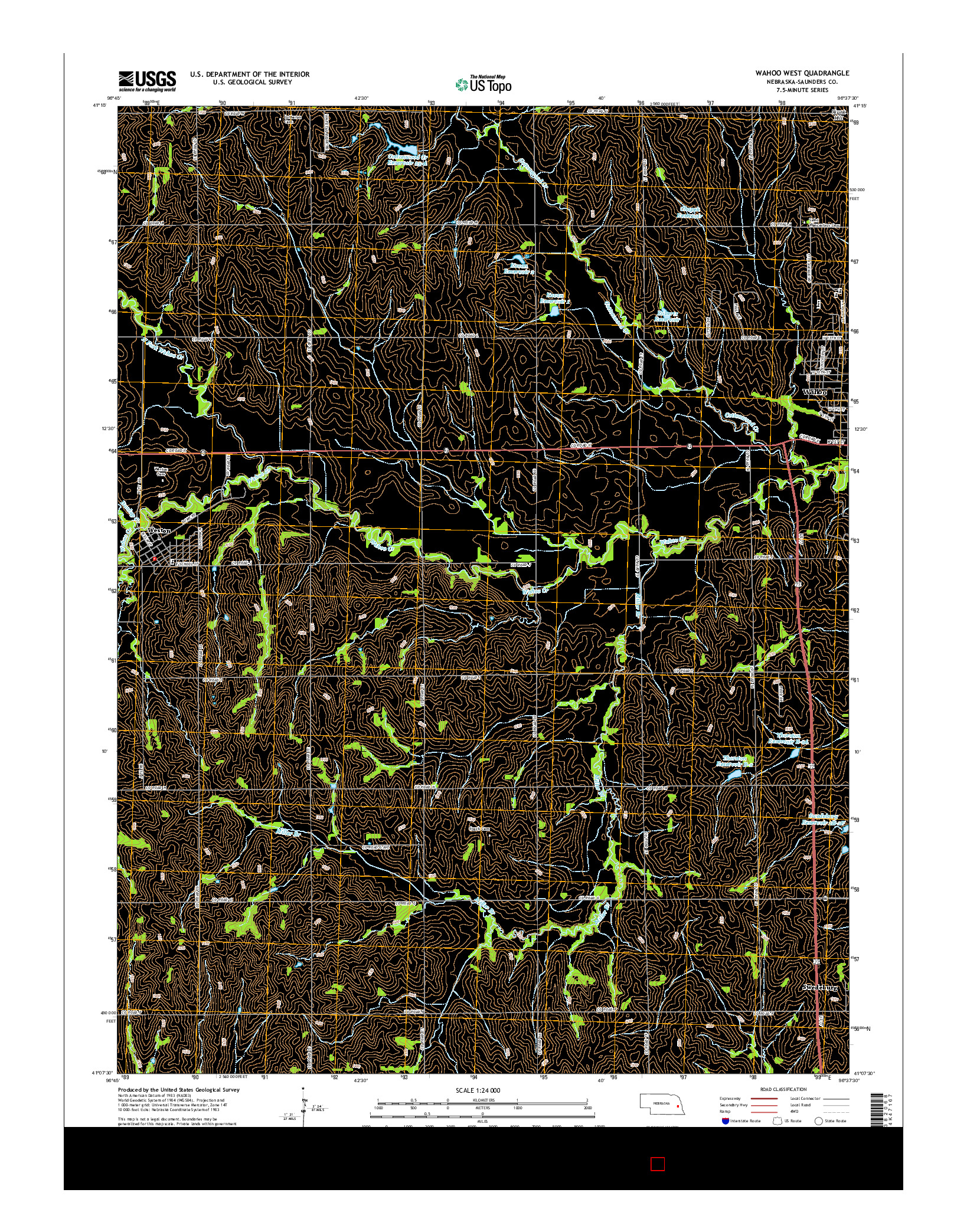 USGS US TOPO 7.5-MINUTE MAP FOR WAHOO WEST, NE 2014