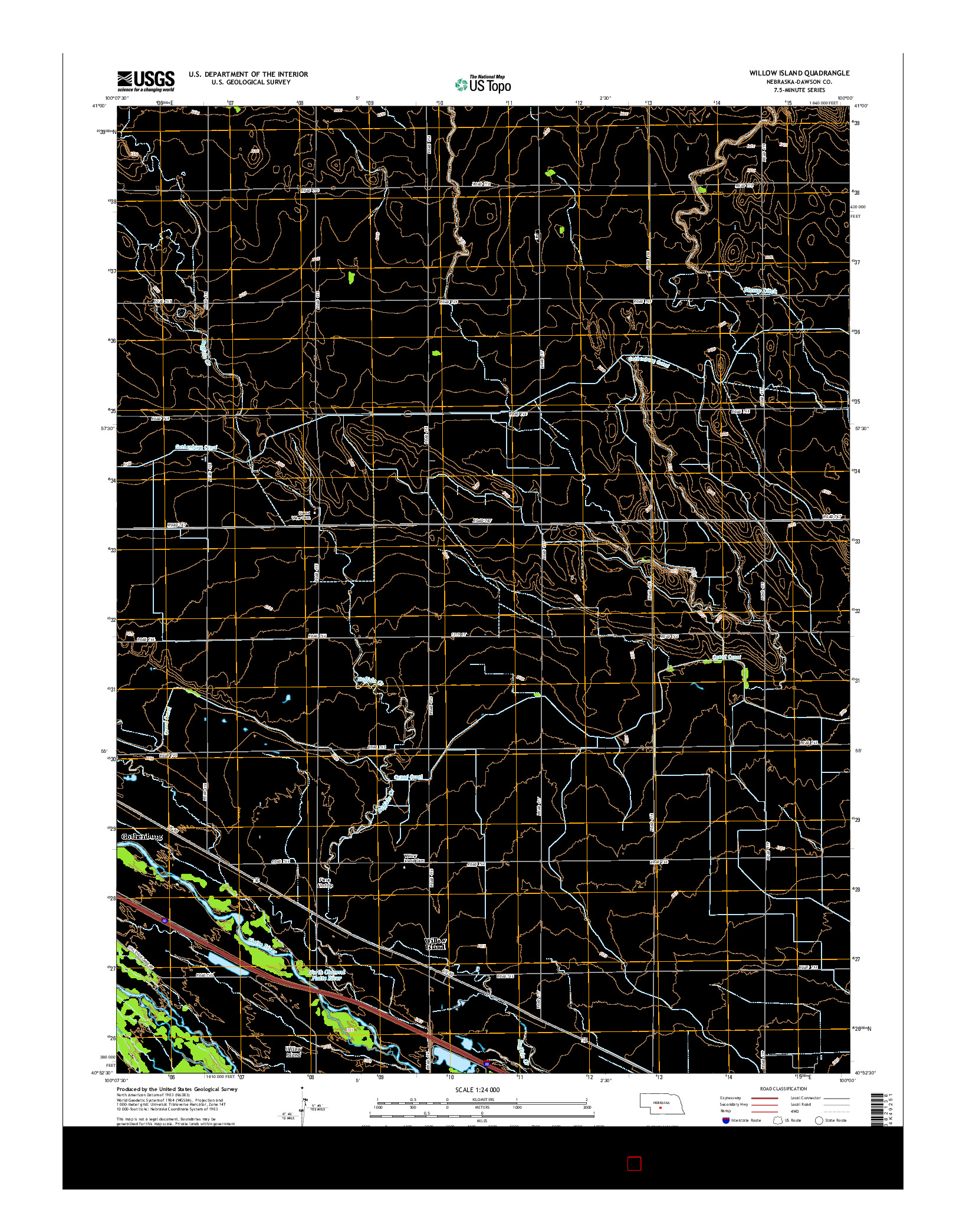 USGS US TOPO 7.5-MINUTE MAP FOR WILLOW ISLAND, NE 2014