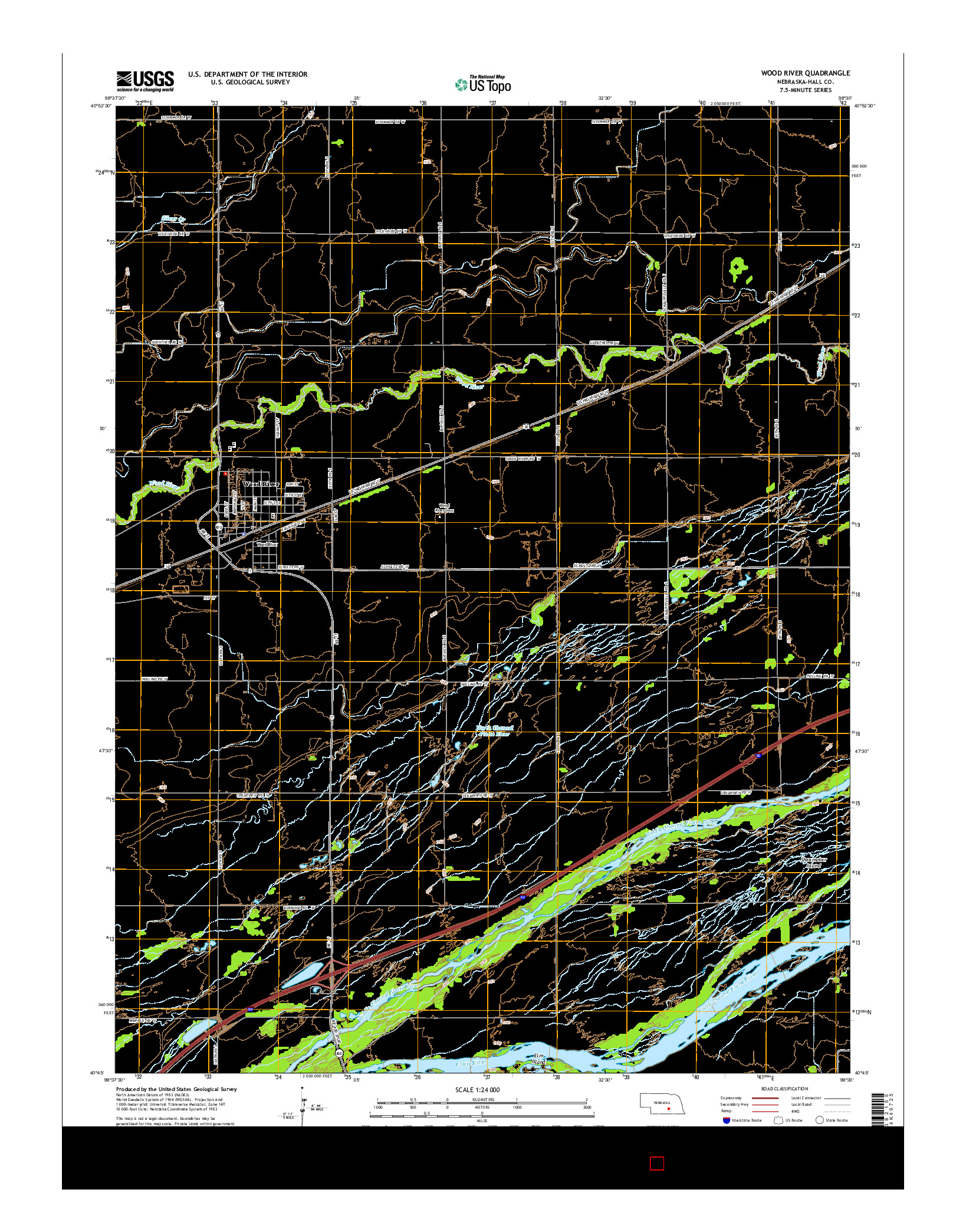 USGS US TOPO 7.5-MINUTE MAP FOR WOOD RIVER, NE 2014