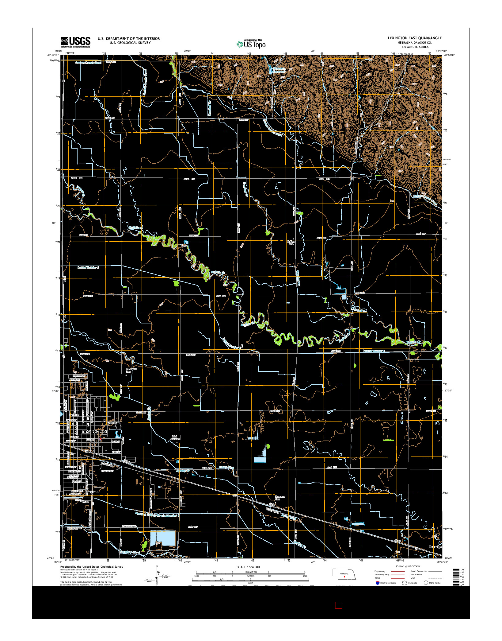 USGS US TOPO 7.5-MINUTE MAP FOR LEXINGTON EAST, NE 2014
