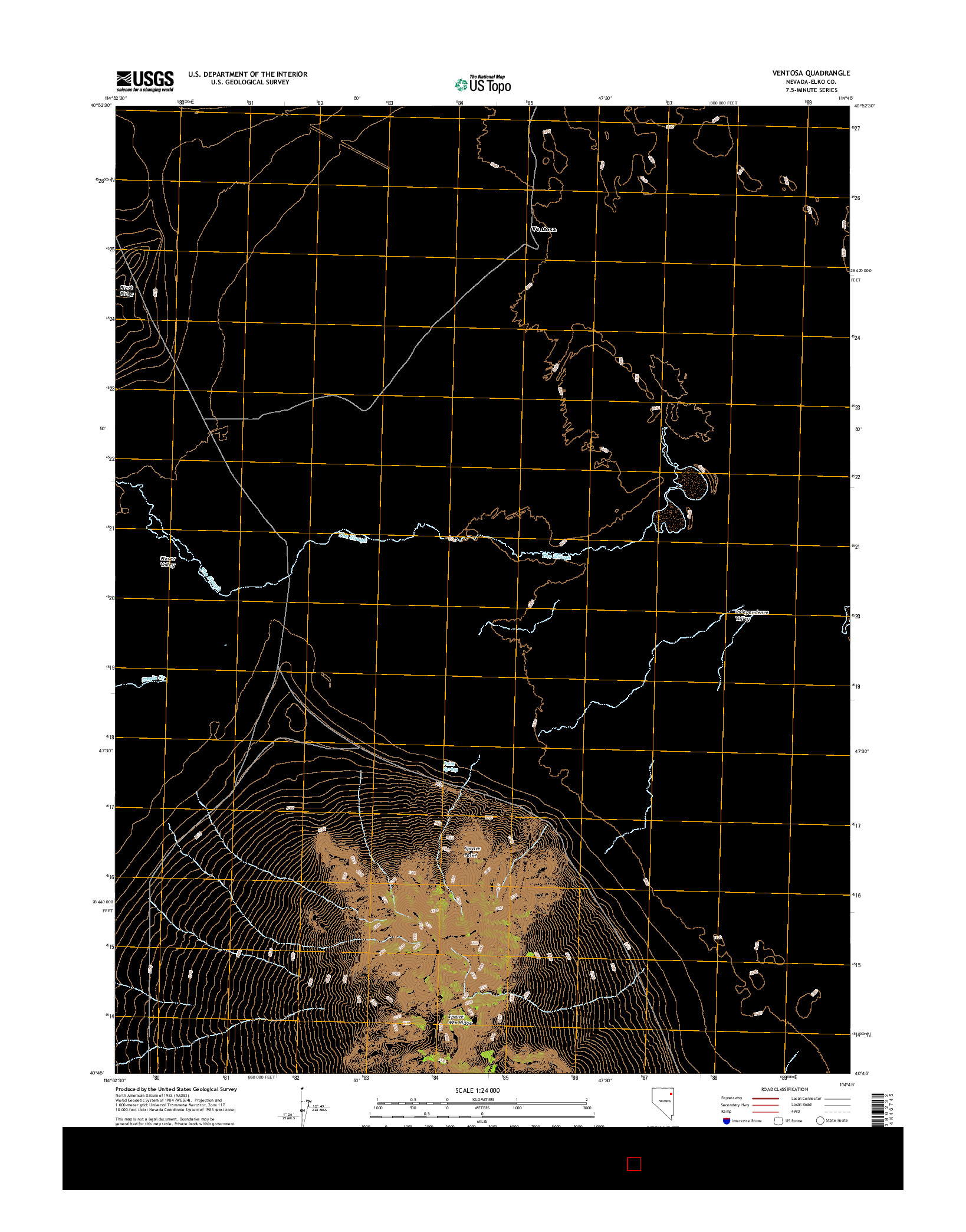 USGS US TOPO 7.5-MINUTE MAP FOR VENTOSA, NV 2014