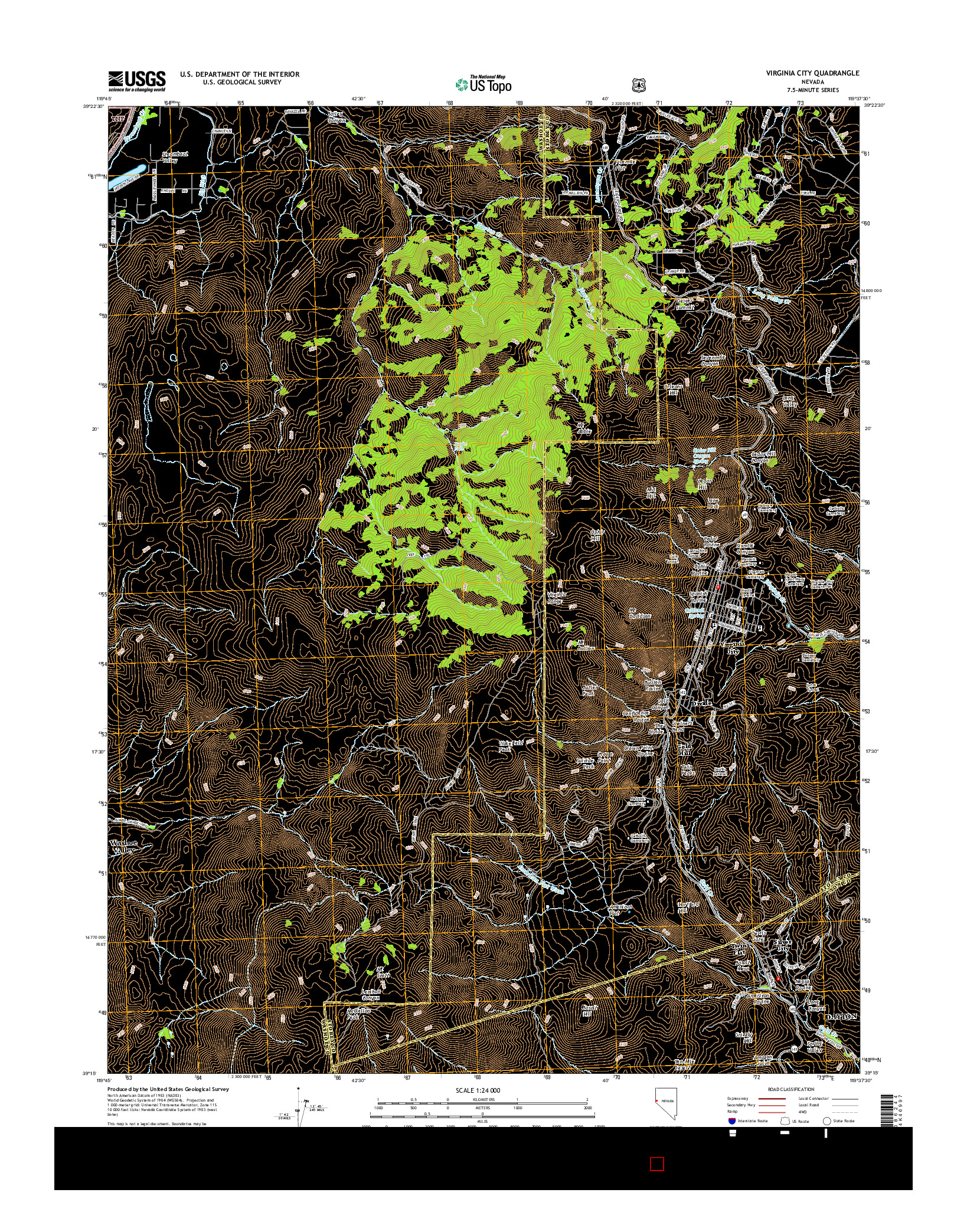 USGS US TOPO 7.5-MINUTE MAP FOR VIRGINIA CITY, NV 2014