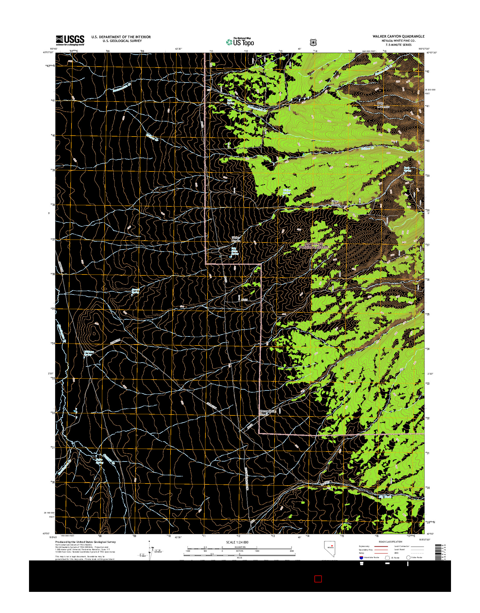 USGS US TOPO 7.5-MINUTE MAP FOR WALKER CANYON, NV 2014