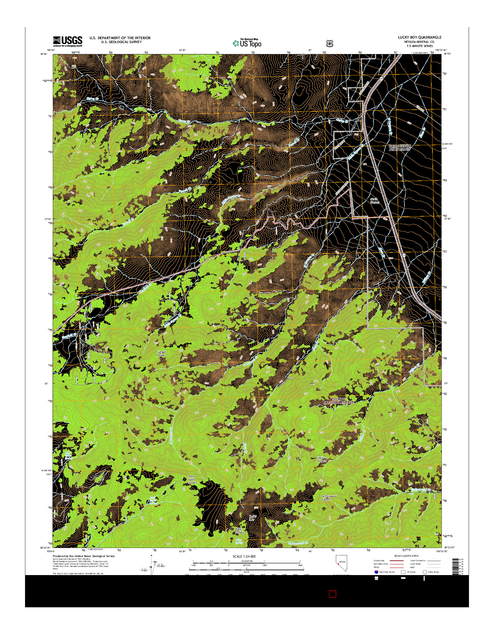 USGS US TOPO 7.5-MINUTE MAP FOR LUCKY BOY, NV 2014