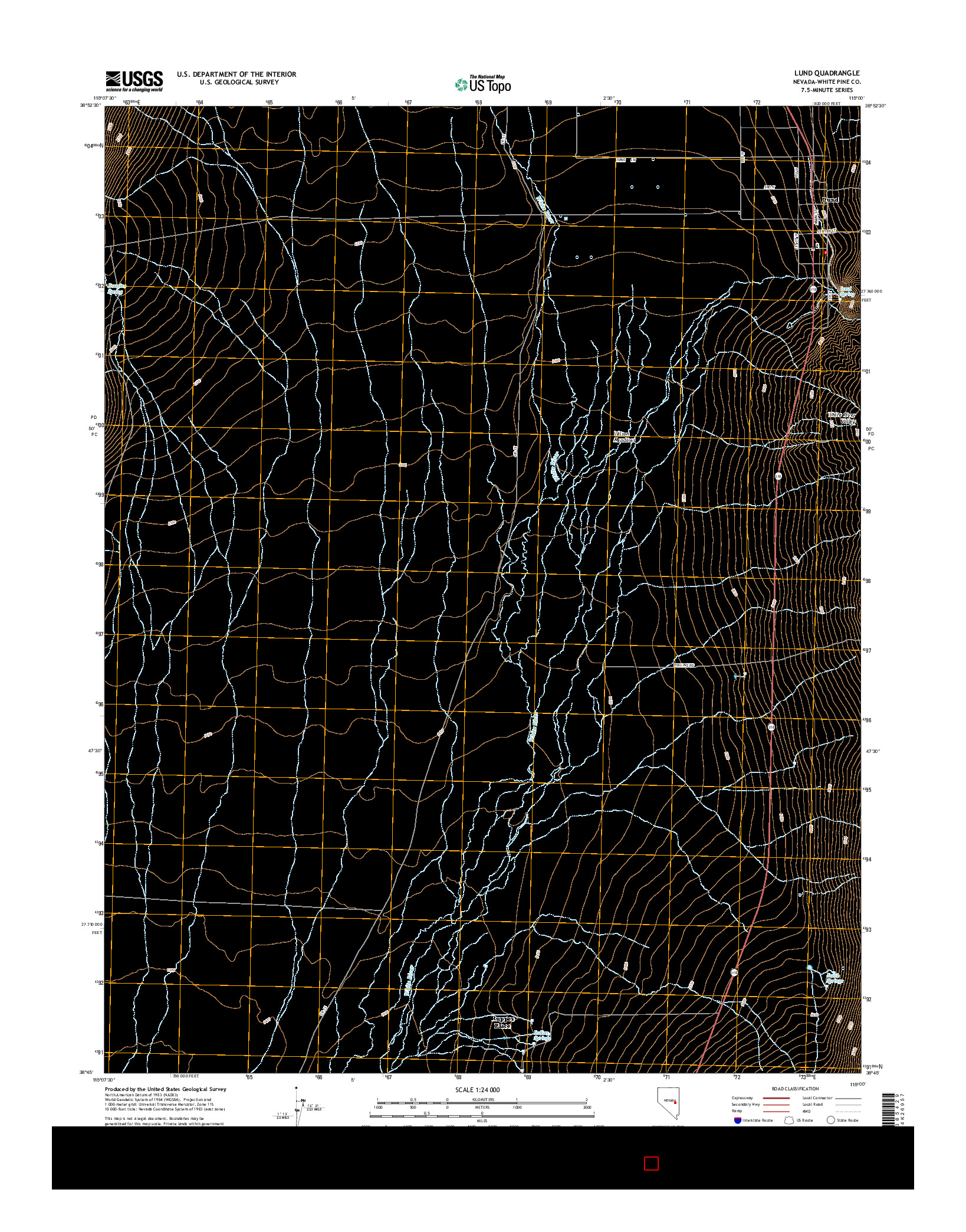 USGS US TOPO 7.5-MINUTE MAP FOR LUND, NV 2014