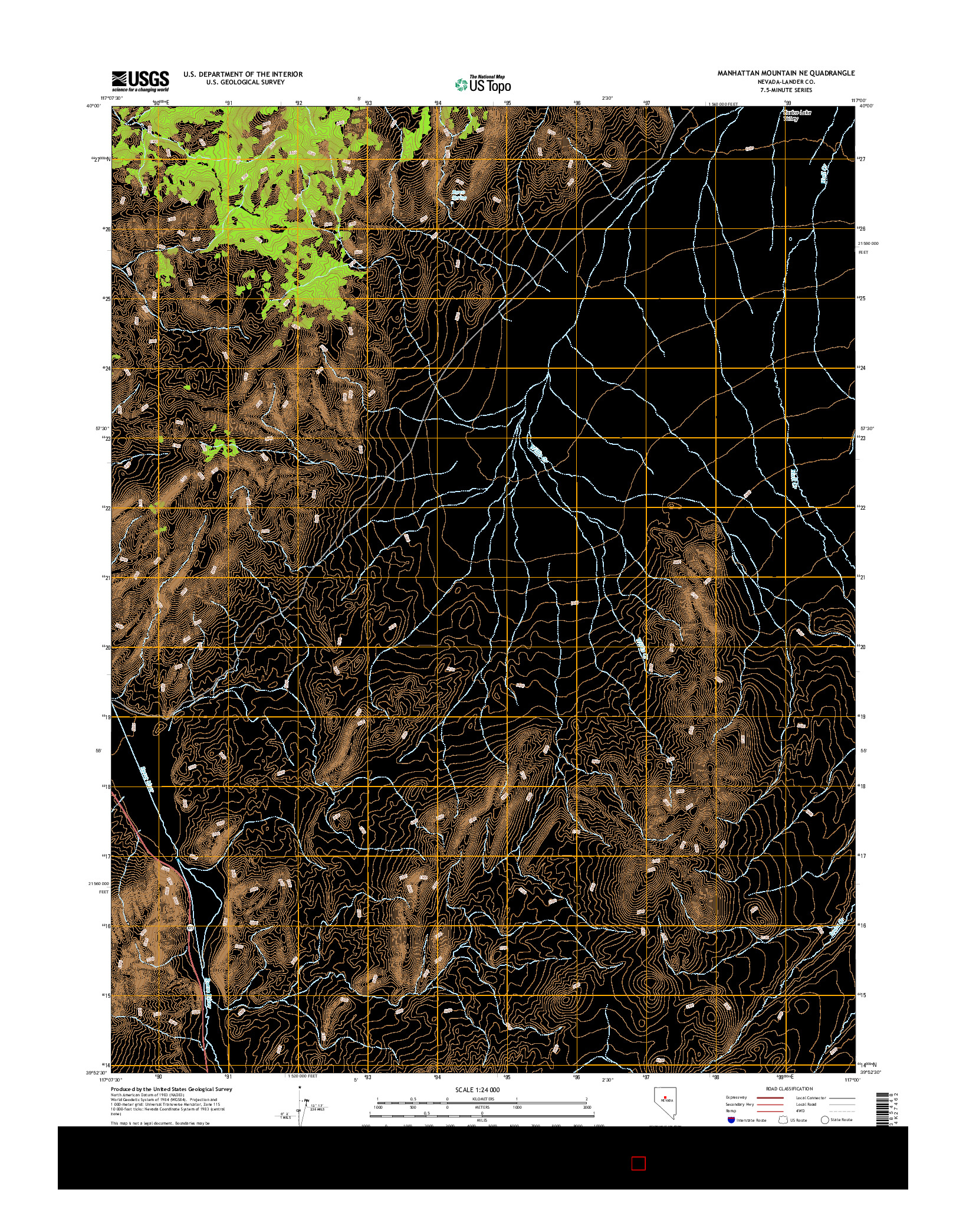 USGS US TOPO 7.5-MINUTE MAP FOR MANHATTAN MOUNTAIN NE, NV 2014