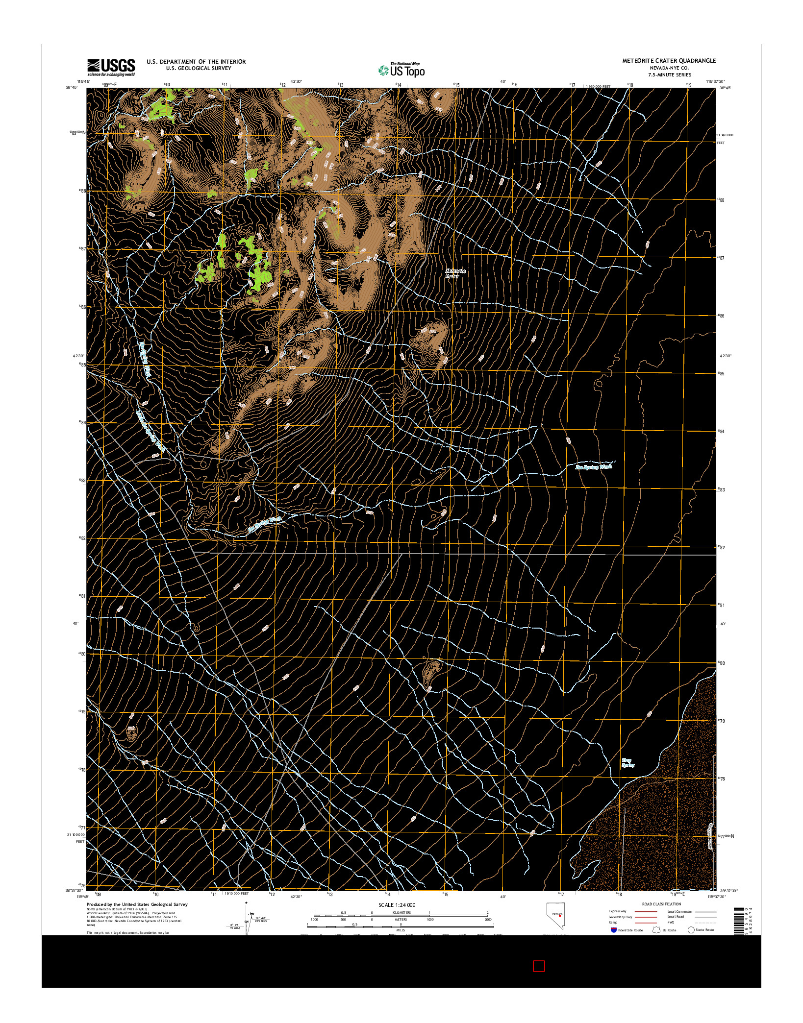 USGS US TOPO 7.5-MINUTE MAP FOR METEORITE CRATER, NV 2014