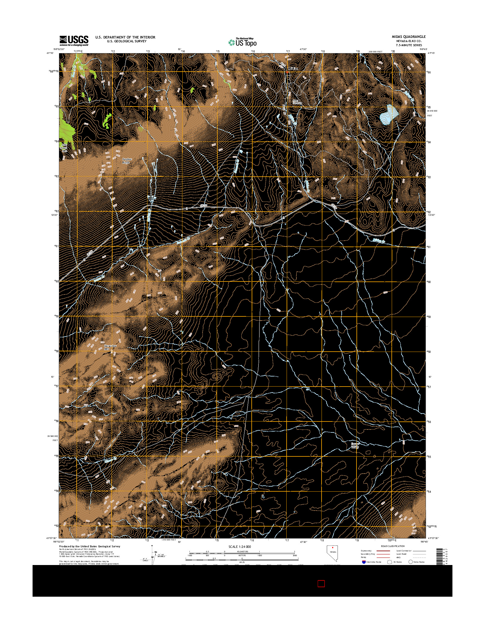 USGS US TOPO 7.5-MINUTE MAP FOR MIDAS, NV 2014