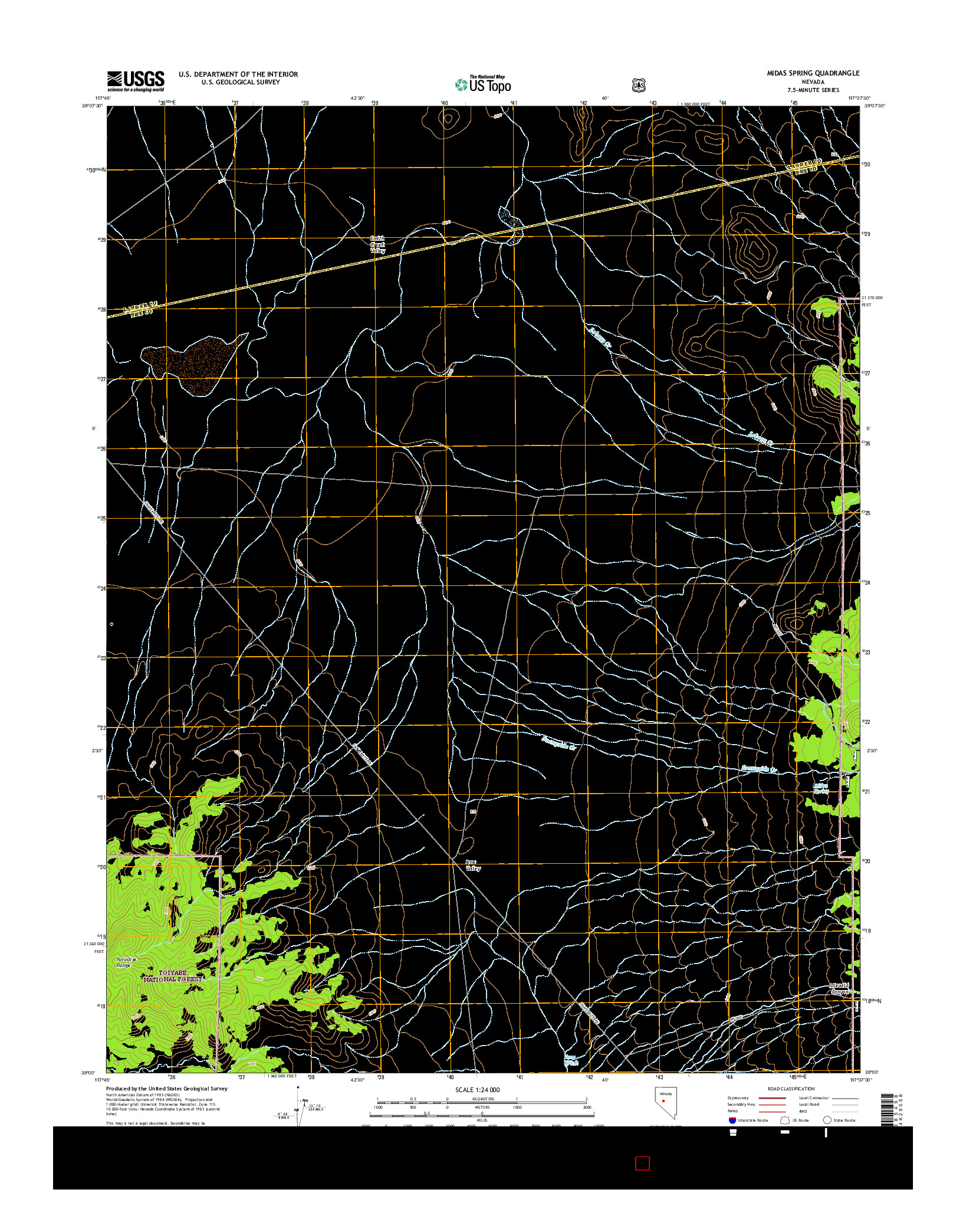 USGS US TOPO 7.5-MINUTE MAP FOR MIDAS SPRING, NV 2014