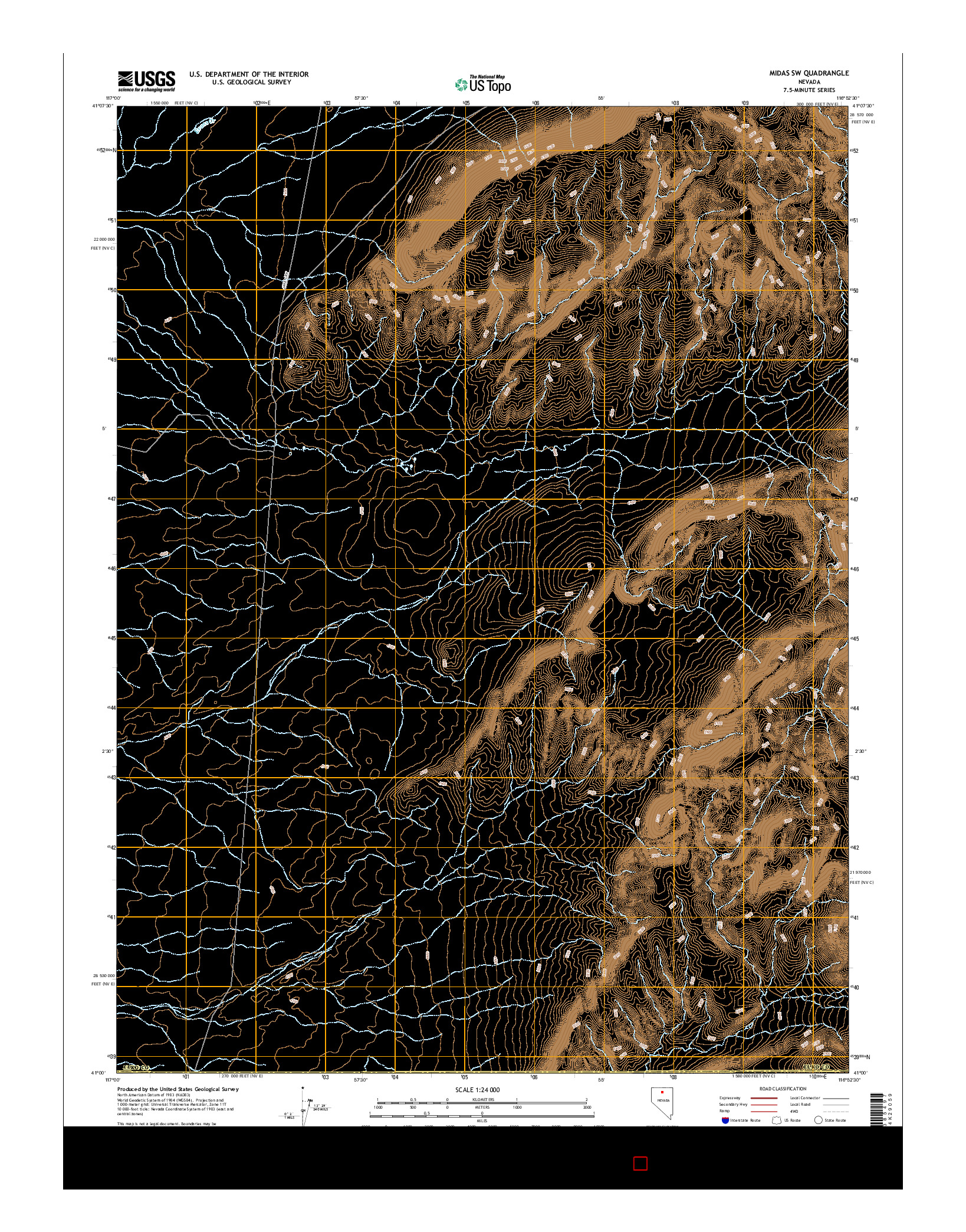 USGS US TOPO 7.5-MINUTE MAP FOR MIDAS SW, NV 2014