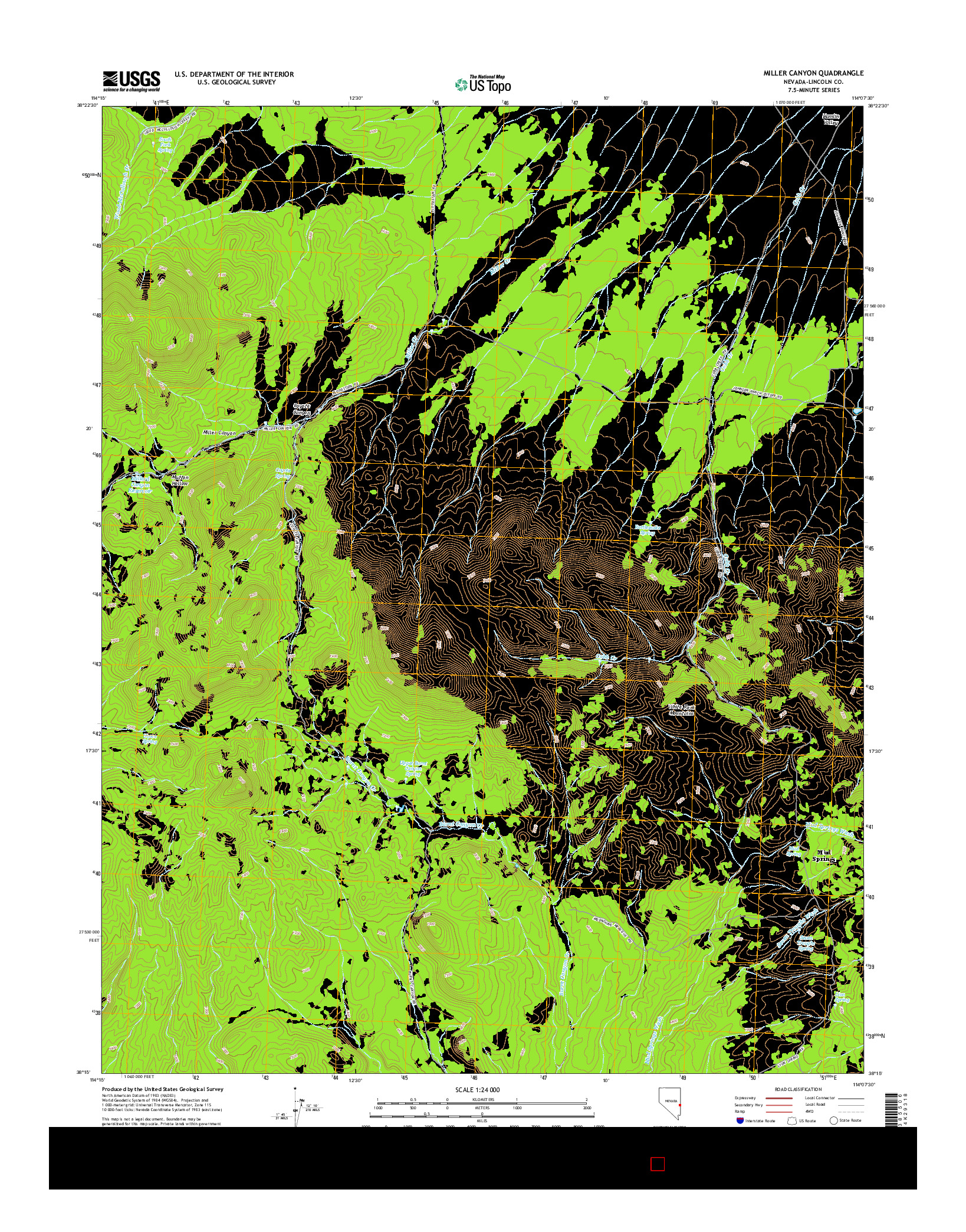 USGS US TOPO 7.5-MINUTE MAP FOR MILLER CANYON, NV 2014