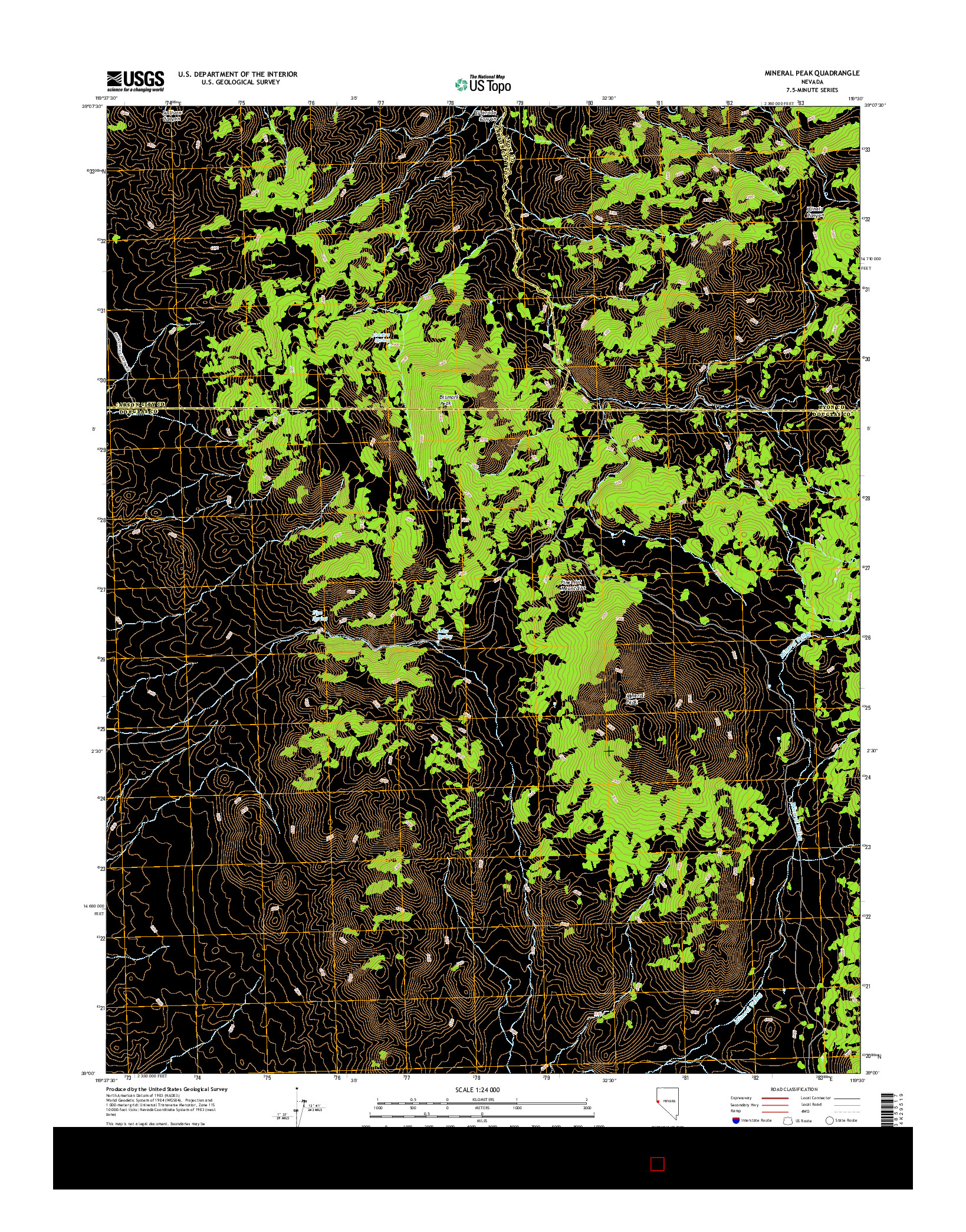 USGS US TOPO 7.5-MINUTE MAP FOR MINERAL PEAK, NV 2014