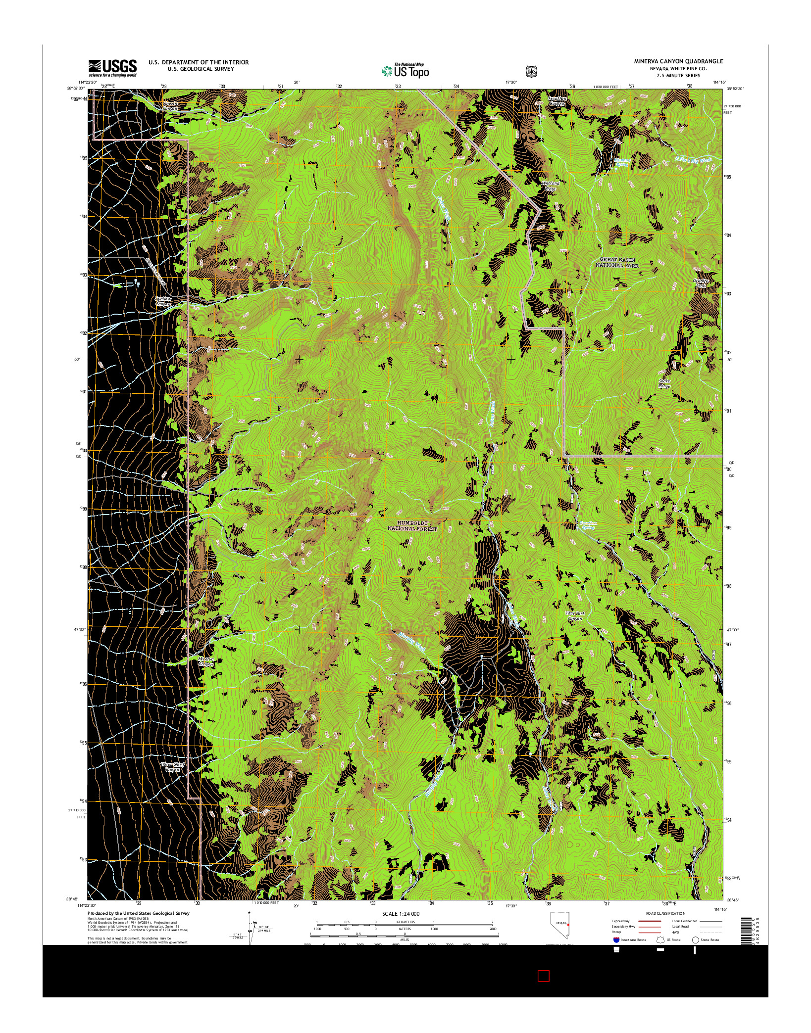 USGS US TOPO 7.5-MINUTE MAP FOR MINERVA CANYON, NV 2014