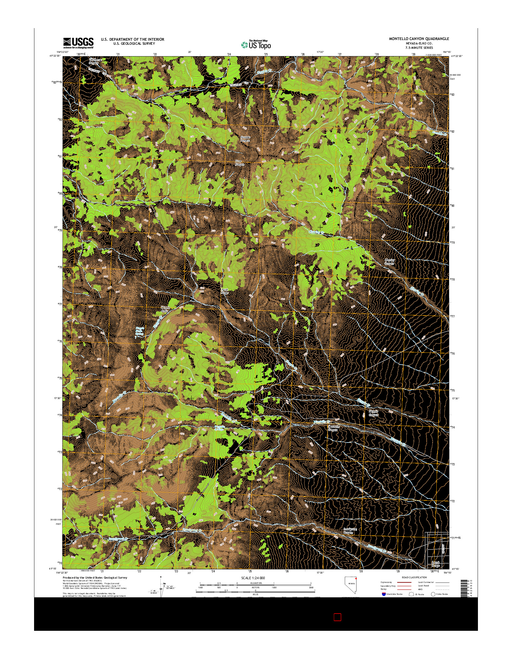 USGS US TOPO 7.5-MINUTE MAP FOR MONTELLO CANYON, NV 2014