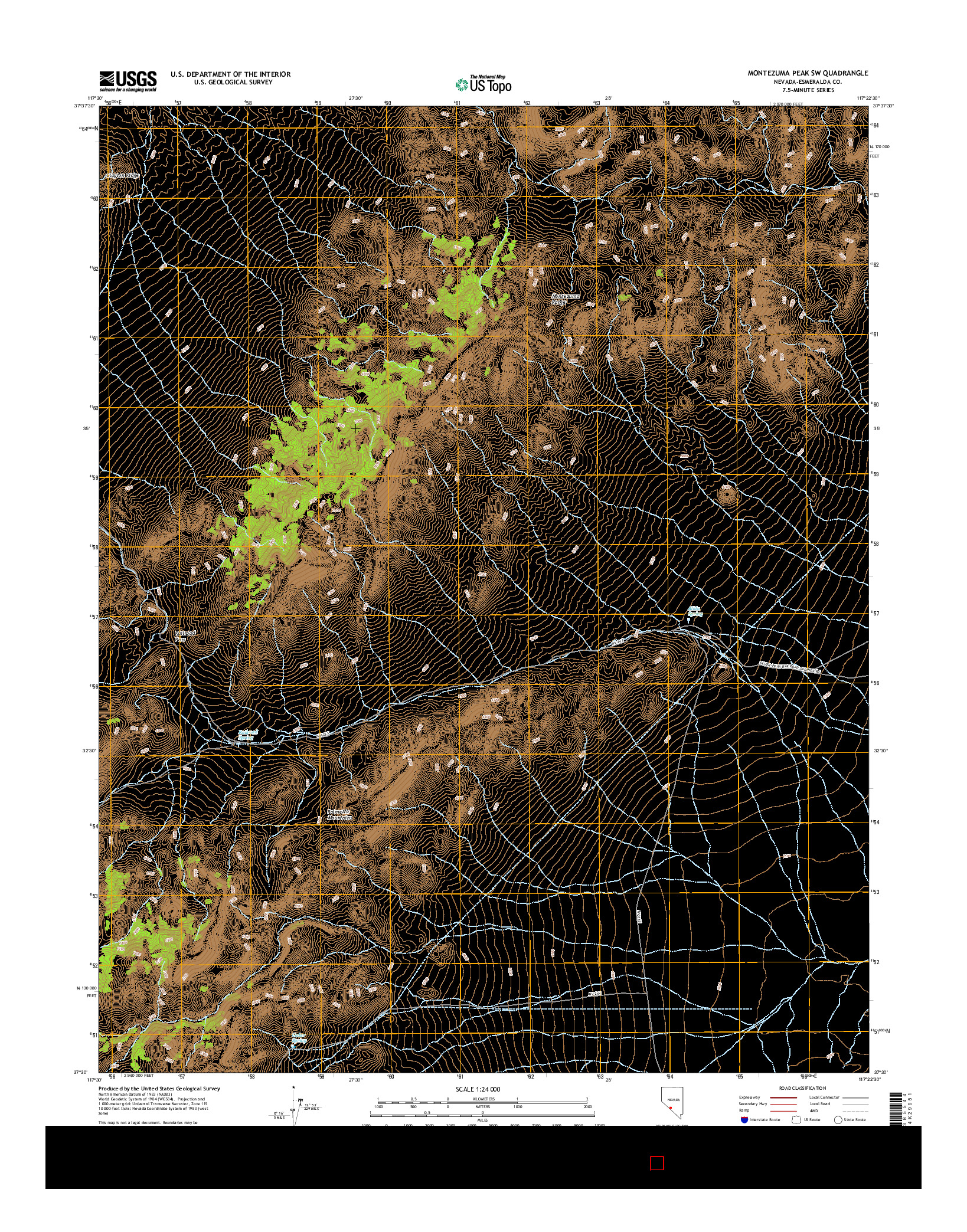 USGS US TOPO 7.5-MINUTE MAP FOR MONTEZUMA PEAK SW, NV 2014