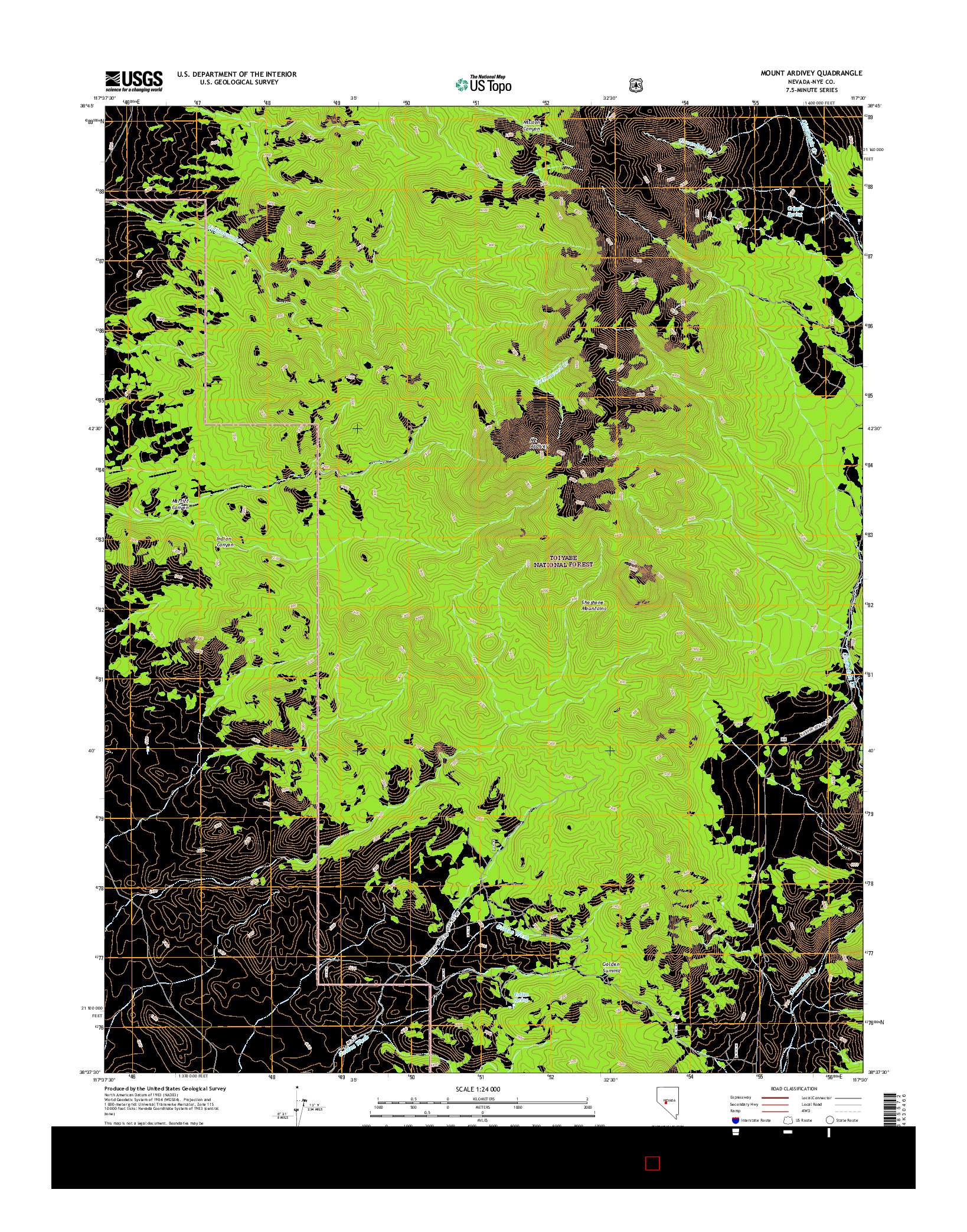 USGS US TOPO 7.5-MINUTE MAP FOR MOUNT ARDIVEY, NV 2014