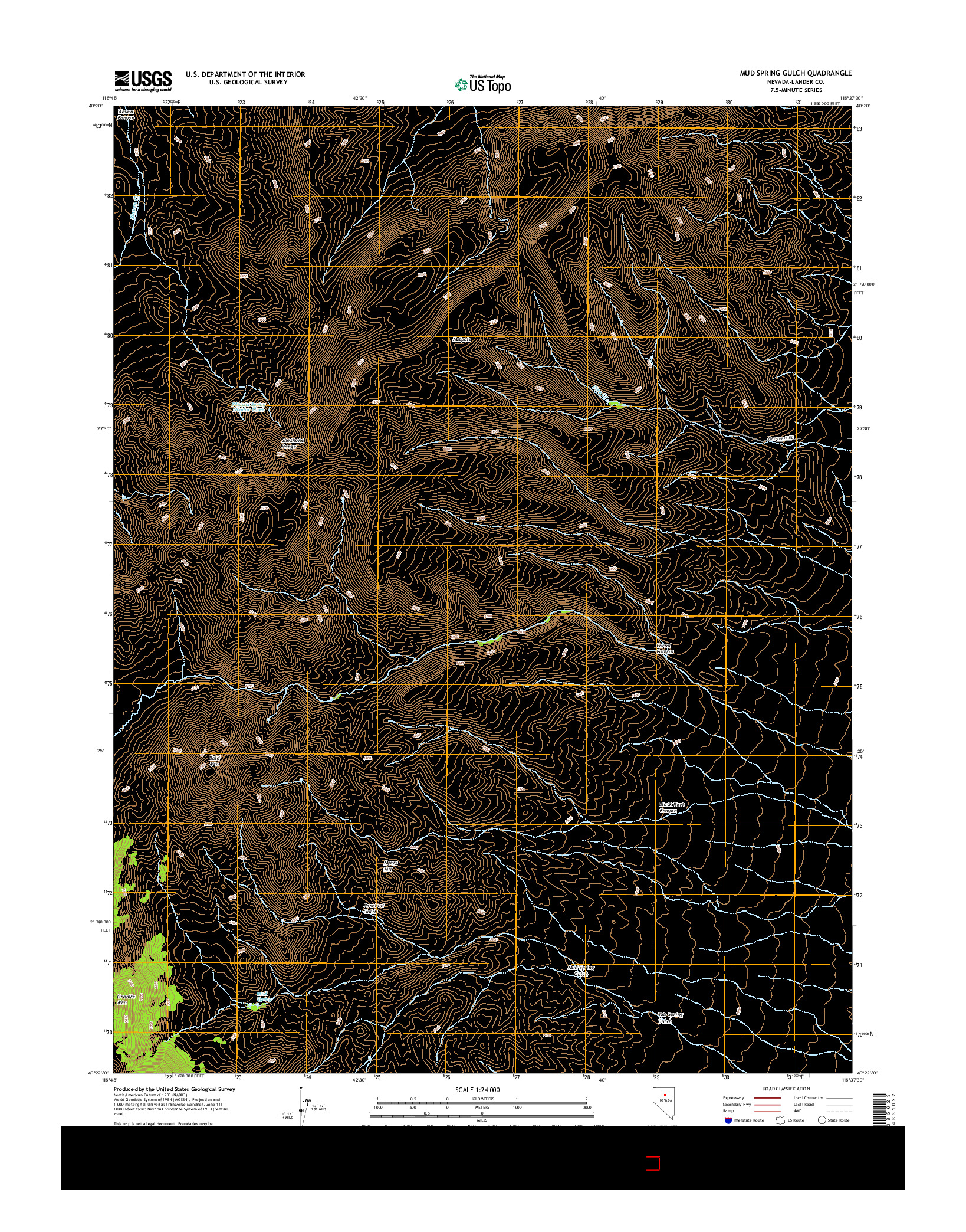 USGS US TOPO 7.5-MINUTE MAP FOR MUD SPRING GULCH, NV 2014