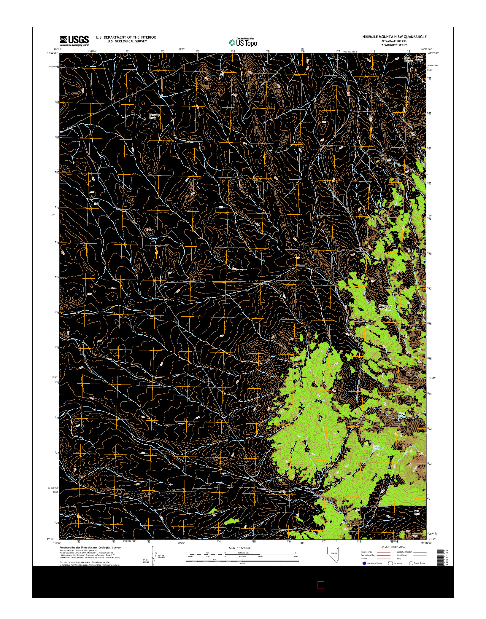 USGS US TOPO 7.5-MINUTE MAP FOR NINEMILE MOUNTAIN SW, NV 2014