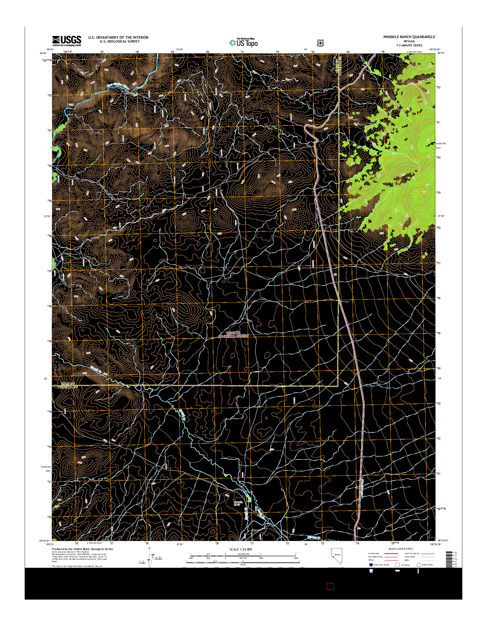 USGS US TOPO 7.5-MINUTE MAP FOR NINEMILE RANCH, NV 2014