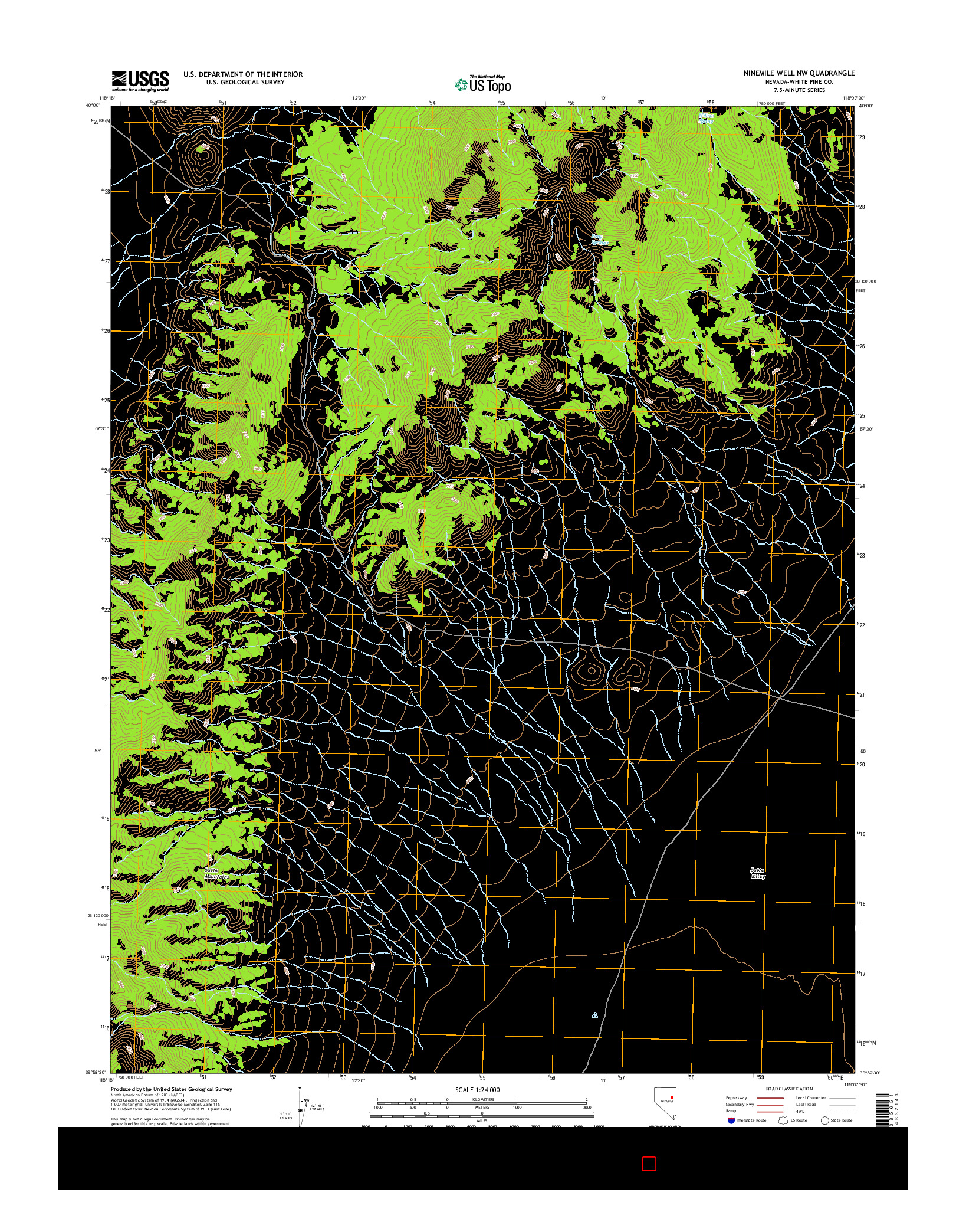 USGS US TOPO 7.5-MINUTE MAP FOR NINEMILE WELL NW, NV 2014